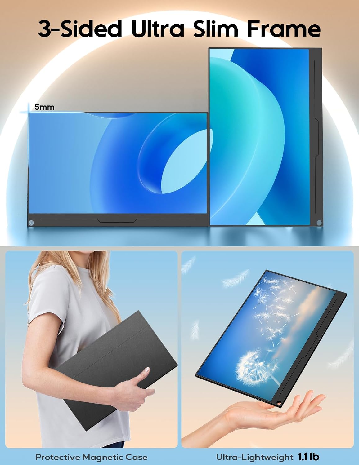 ZSCMALLS 4K Portable Monitor, 15.6' 3840 * 2160 Laptop Extended Monitor, 1500:1 100% sRGB USB-C HDMI Portable Gaming Monitor HDR Travel Monitor with Speakers & Smart for Laptop PS5/4 Xbox Switch