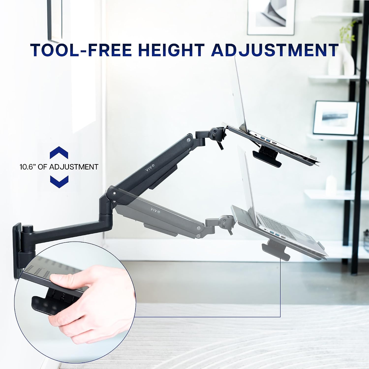 VIVO Sit-Stand 14 Inch Pneumatic Laptop Tray Wall Mount, Articulating Height Adjustable Typing Platform, Floating Workstation, Ergonomic Tilt, Black, MOUNT-KB35L