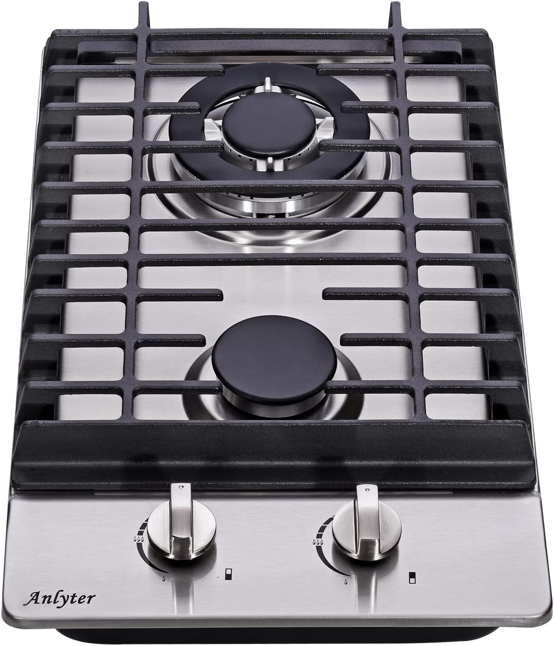 12 Inch Gas Cooktop, 2 Burners Built-in Gas Stovetop Stainless Steel Gas Stove Top LPG/NG Convertible Dual Fuel Sealed Gas Hob