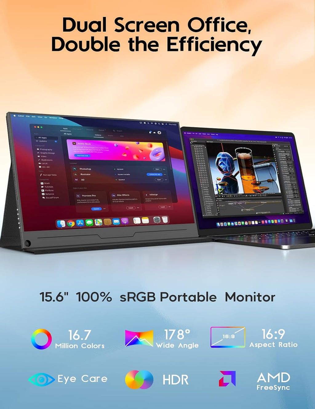 ZSCMALLS 4K Portable Monitor, 15.6' 3840 * 2160 Laptop Extended Monitor, 1500:1 100% sRGB USB-C HDMI Portable Gaming Monitor HDR Travel Monitor with Speakers & Smart for Laptop PS5/4 Xbox Switch