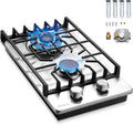 2 Burner Propane Stove, Hibghse 12 Inch Gas Cooktop Built-in Gas Stove NG/LPG Convertible Stainless Steel Stove Burner with Thermocouple Protection for Kitchen, Apartment, Outdoor, RVs