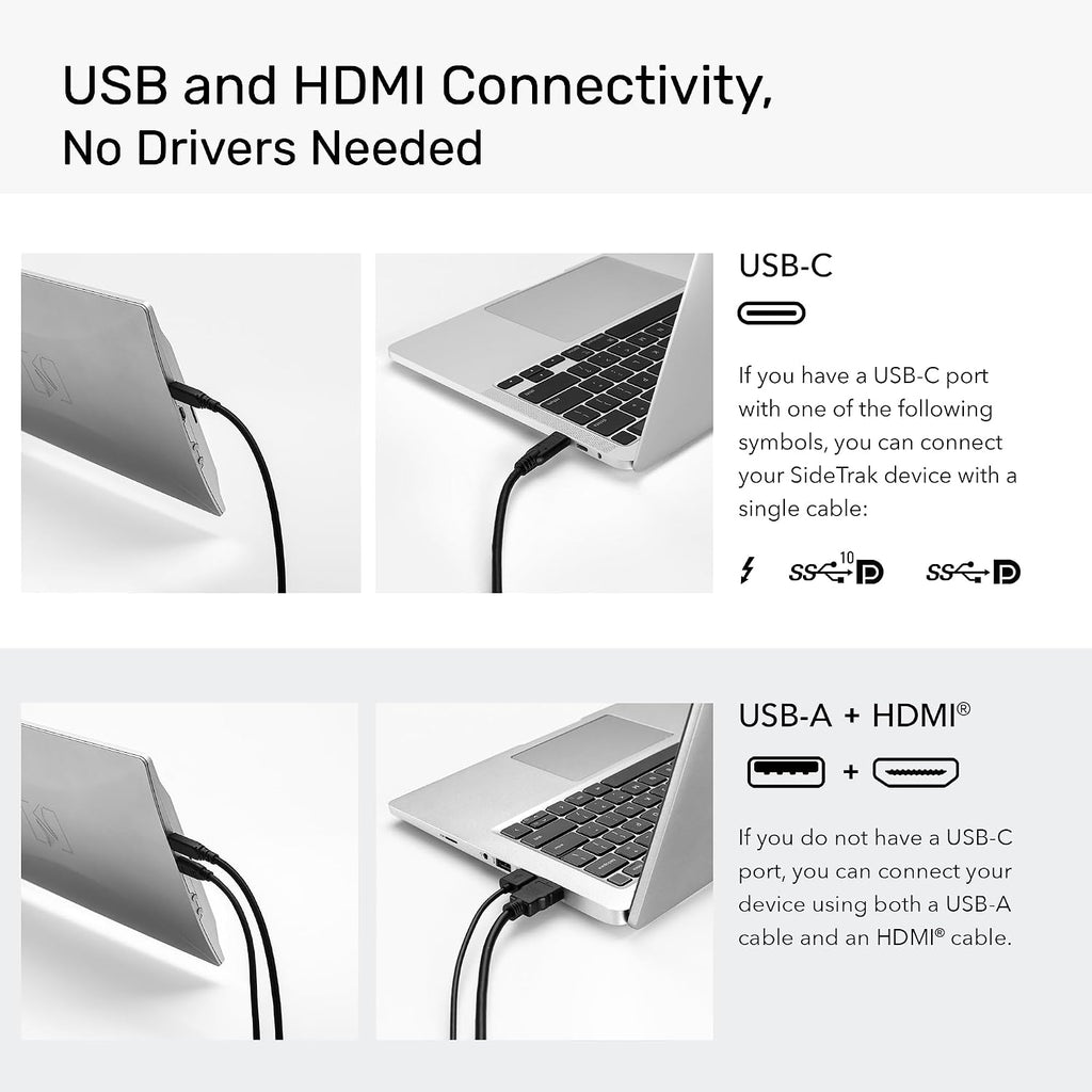 SideTrak Swivel 14' Patented Attachable Portable Monitor for Laptop | FHD TFT Laptop Dual Screen | Mac, PC & Chrome Compatible | Fits All Laptops | Powered by USB-C® or Mini HDMI (Light Silver)