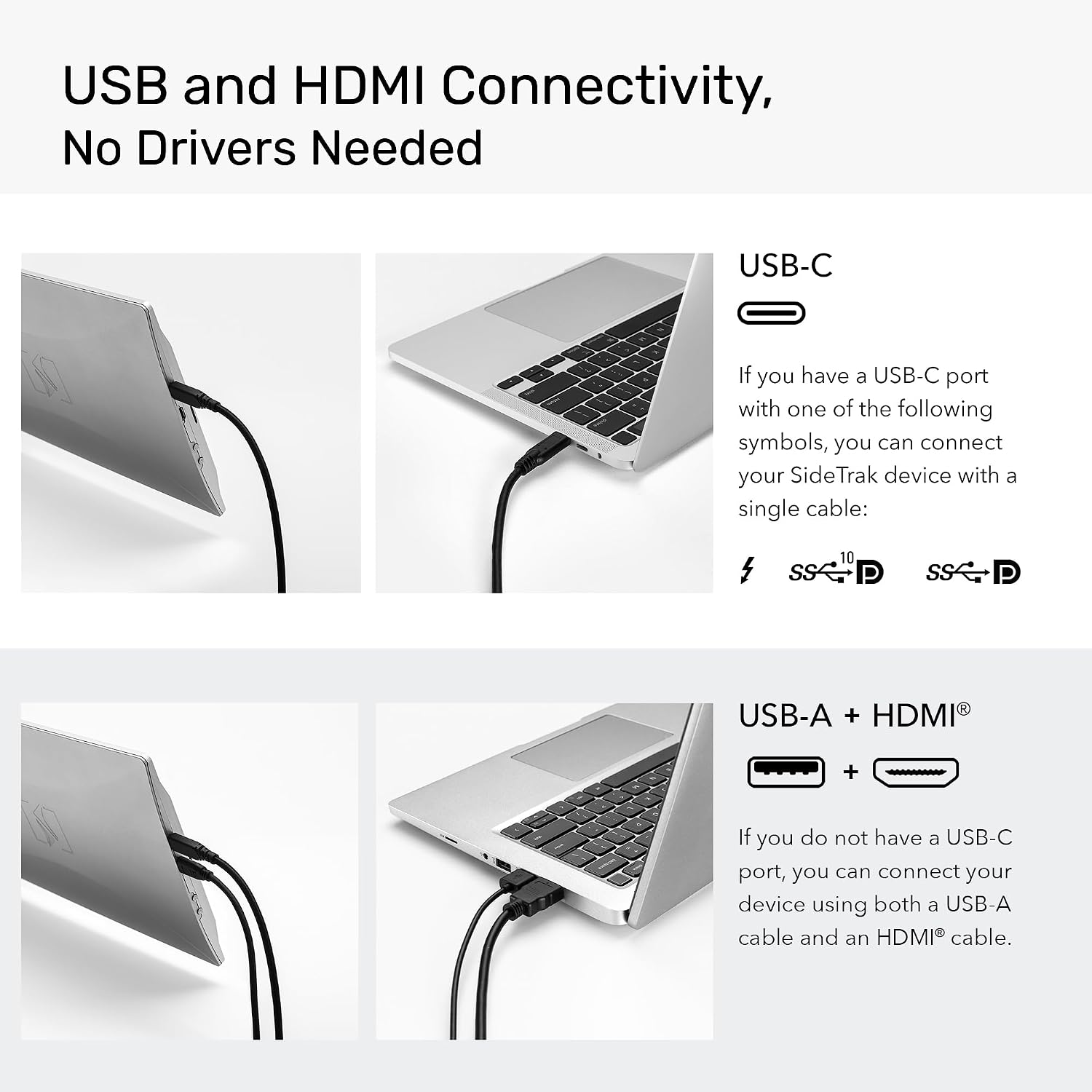 SideTrak Swivel 14' Patented Attachable Portable Monitor for Laptop | FHD TFT Laptop Dual Screen | Mac, PC & Chrome Compatible | Fits All Laptops | Powered by USB-C® or Mini HDMI (Light Silver)