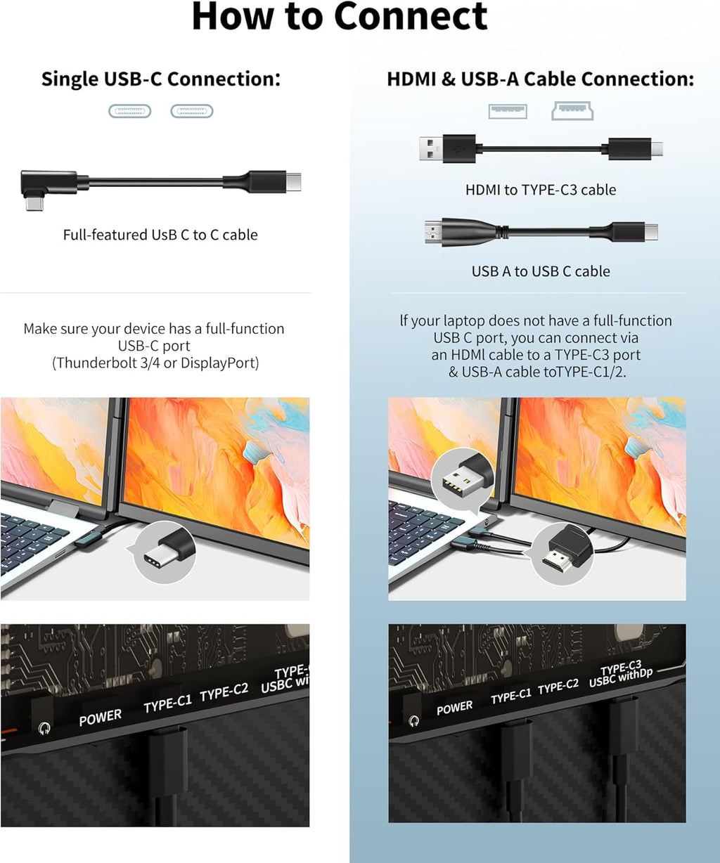 Cevaton Laptop Screen Extender - 15.6' FHD 1080P Portable Monitor for Laptop, Detachable & Plug and Play Dual Monitor Extender for 13'-17.3' Laptops, Compatible with Wins/Mac/Android/Chrome