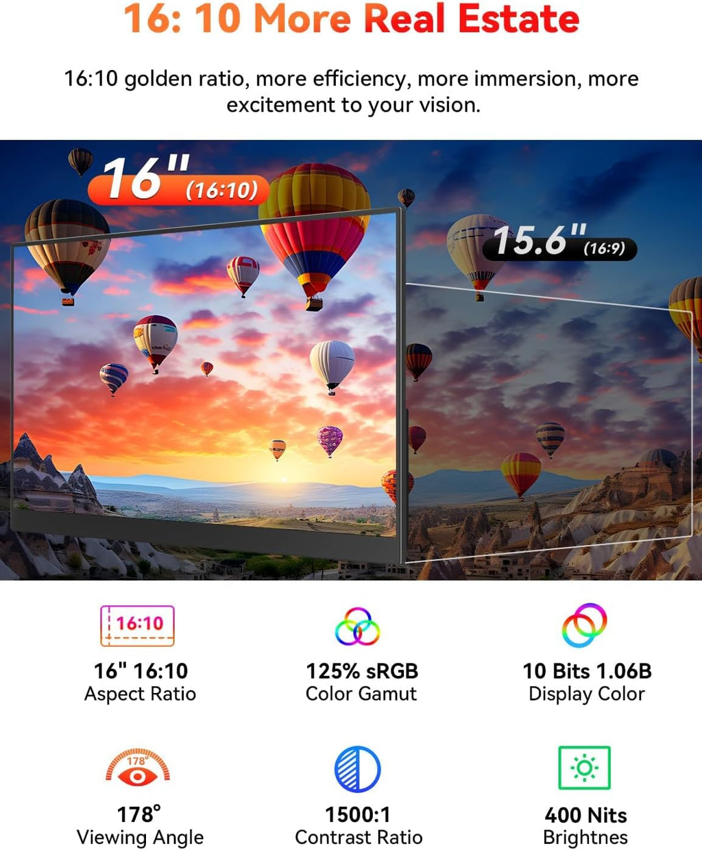 16' 2.5K Wireless Portable Monitor Battery-Powered, Support AirPlay Miracast, 2560×1600P IPS USB-C HDMI External Monitor, 2nd Screen for Laptop MacBook PC Phone Tablet, w/Built-in Battery(4- 5H)