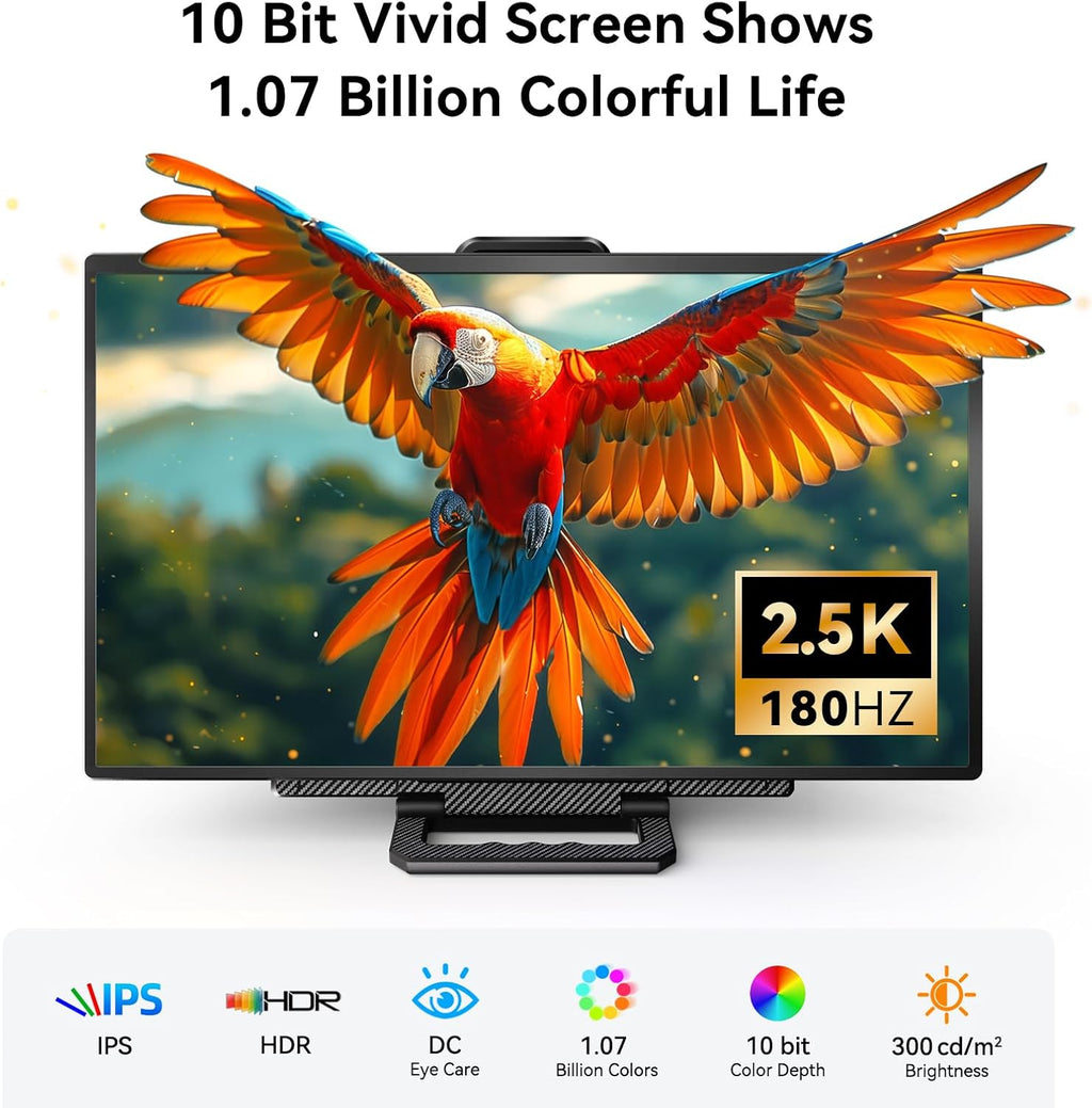 24' 180Hz Gaming Monitor, 2.5K 2560x1440 QHD Fast IPS 112.5% sRGB Large Portable Monitor, Height & Rotation Adjustable Stand Type-C HDMI Eye Care External Screen for Laptop Phone PS4&5 Switch Xbox