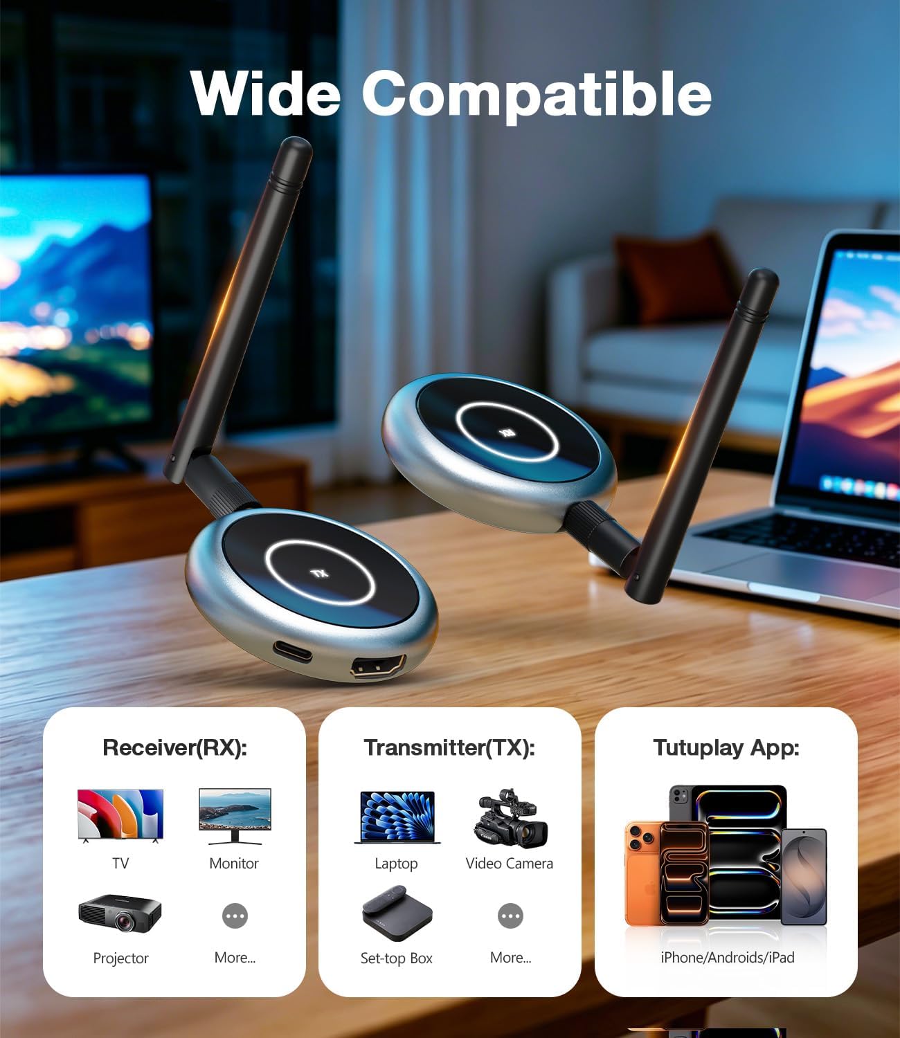AIMIBO Wireless HDMI Transmitter and 3 Receivers, 656FT(200M) Plug & Play HDMI Wireless Multiple TVs Extender with App Mirror, 5.8G, 4K Decode & 1080P@60Hz for Laptop, Camera, TV Box to Monitors