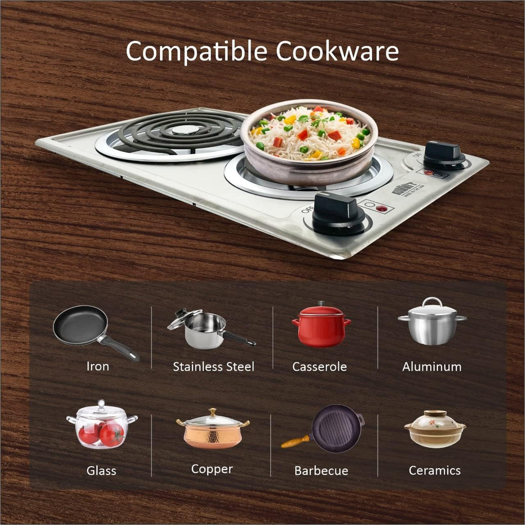 Summit 12' 2 Burner Electric Cooktop 230V Radiant Cooktop, Coil Elements, Made in the USA, Stainless Steel- CCE227SS