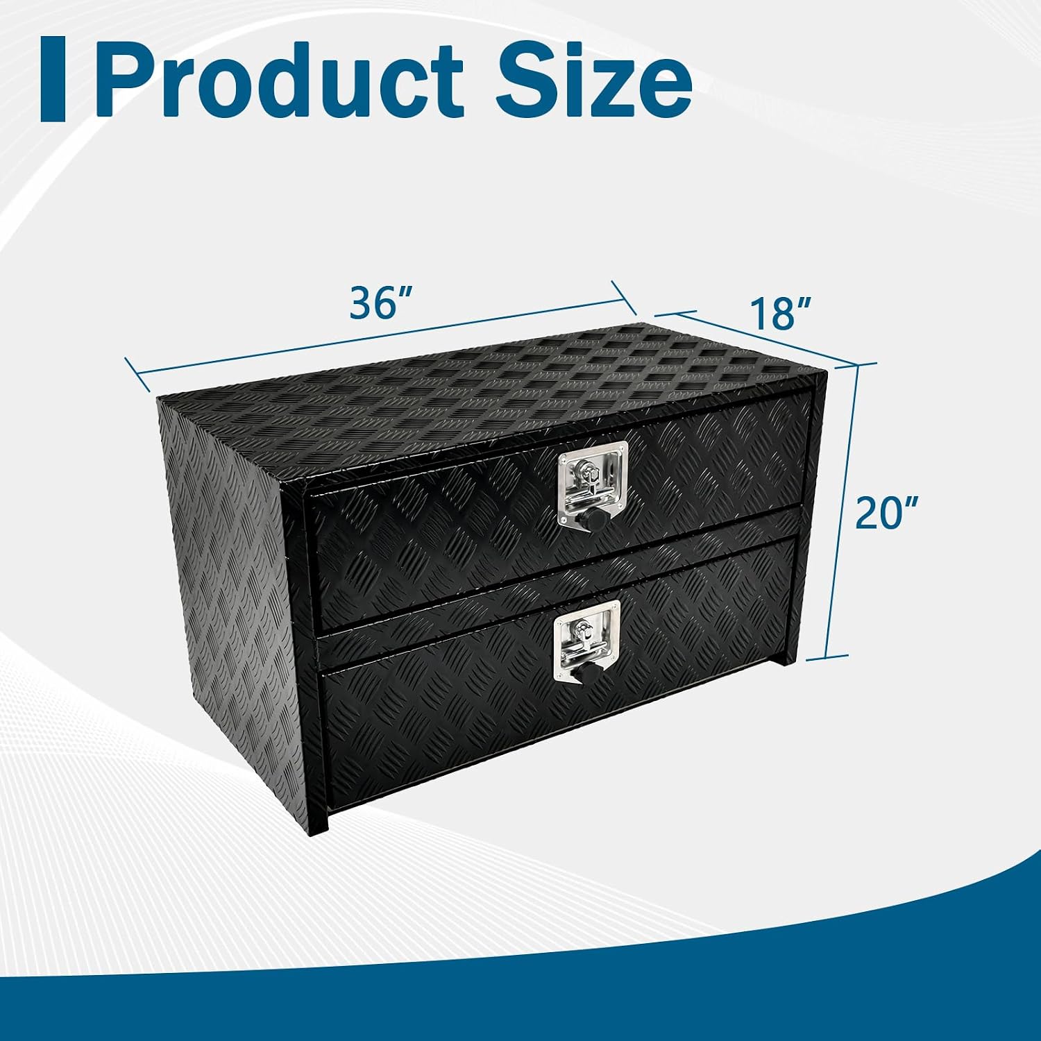 36'' Inch Black Aluminum Underbody Truck Box w/Drawer & Lock T-Handle Latch Key 36 x 18 x 20 Inch Truck Tool Box Job Box For Storage & Organization