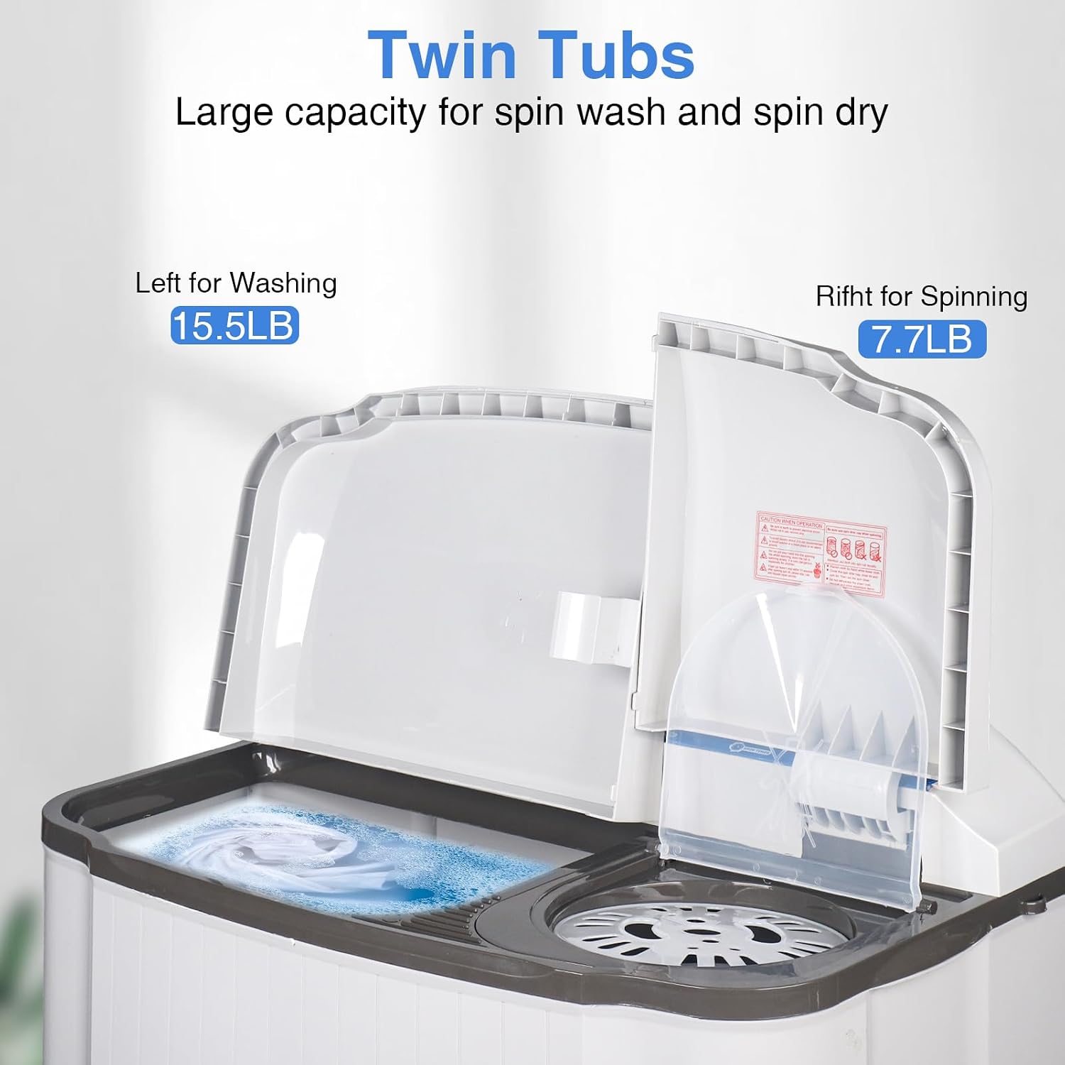 24Lbs Portable Washing Machine, Portable Washer and Dryer, Washer (16Lbs)& Spin(8Lbs)2 in 1 Twin Tub Washer Compact Machine with Drain Pump
