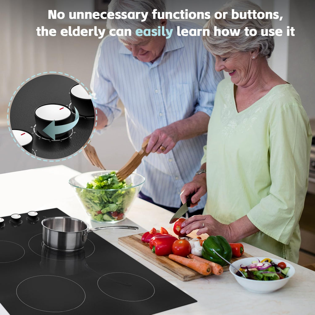 Karinear Electric Cooktop 30 Inch, 4 Burners Electric Stove Top, 30' Knob Control Built-in Radiant Ceramic Cooktop, 6700W, 220~240V Hard Wire(White Knob)