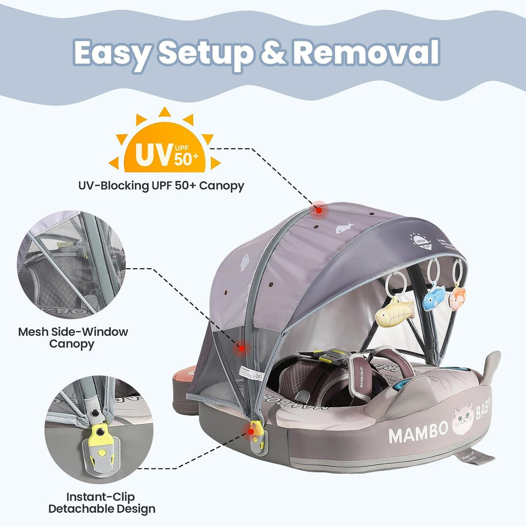 Mambobaby Float Deluxe Baby Pool Float: Safe & Comfortable Swim Trainer for Infants & Toddlers, Non-Inflatable Design, UV Protection Canopy, Fun Water Experience for Ages 3-24 Months