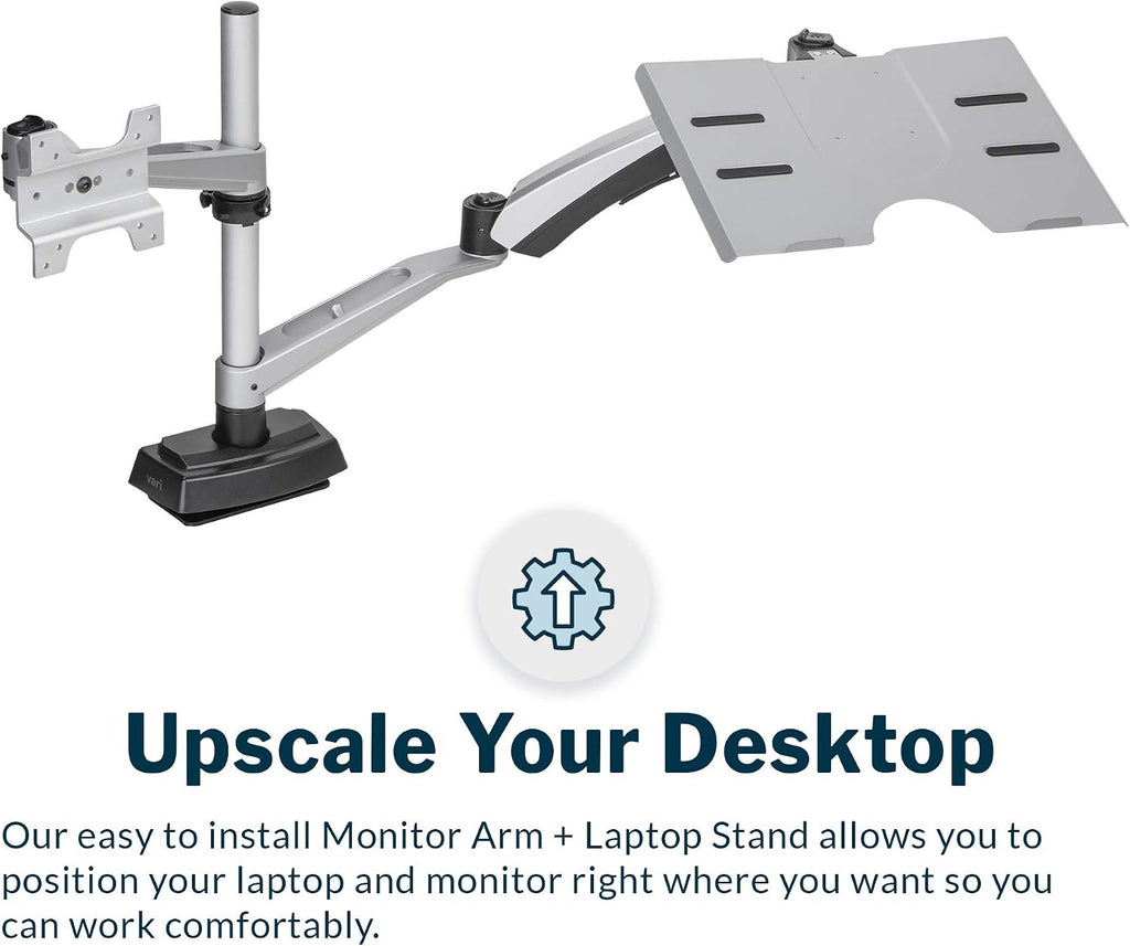 Vari Monitor Arm & Laptop Stand - VESA Compatible Mount with 360 Degree Rotation & 15' Laptop Stand with Adjustable Height, Monitors up to 27 inches, 19.8 lbs Capacity - Single Monitor & Laptop Holder