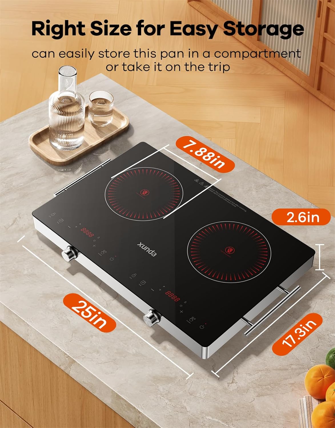 2 Burner Electric Cooktop 110V, Hot Plates Electric with Carry Handle, Ceramic Cooktop for Home, VR, 1800W Touch & Knob Control Timer, Safety Lock (Black)