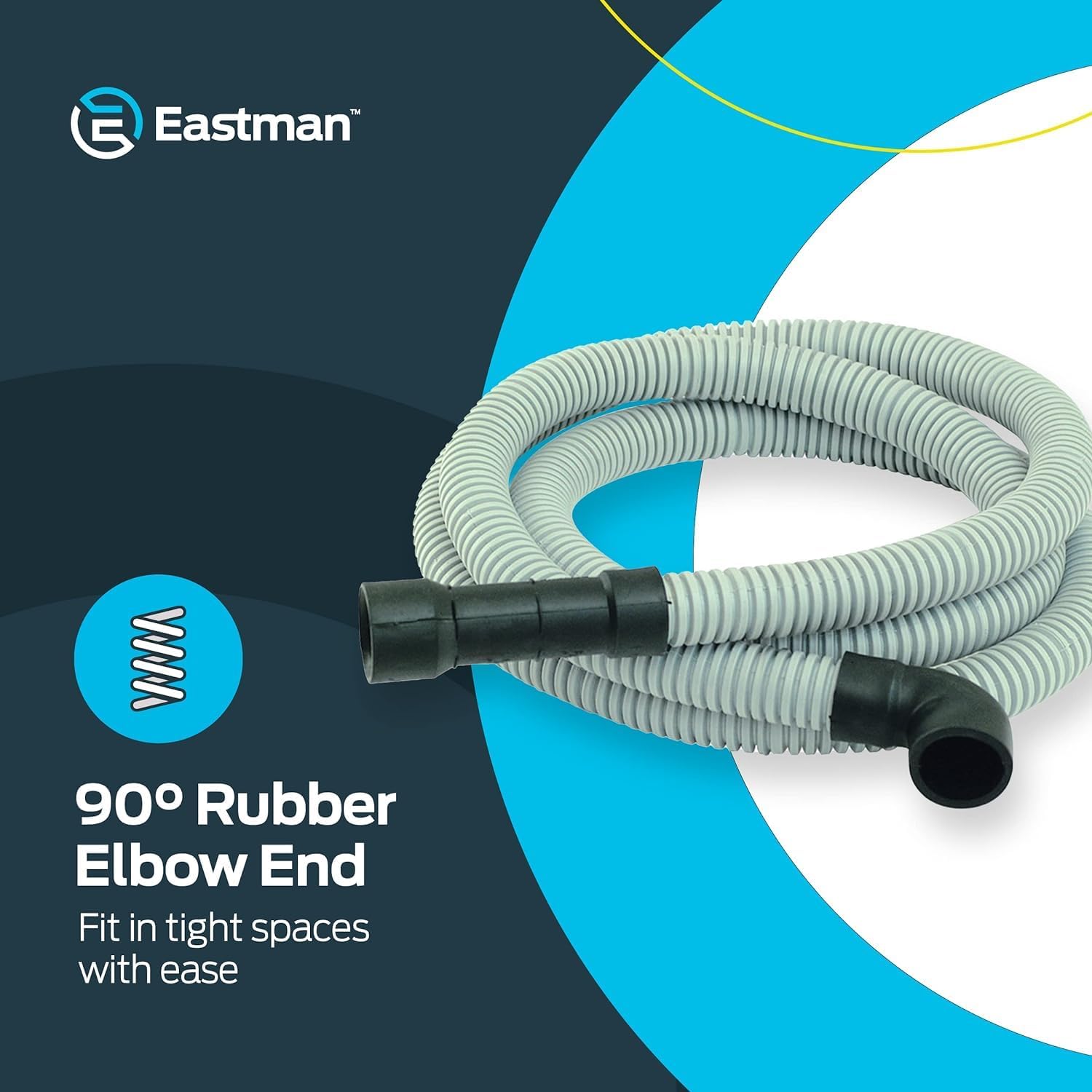 Eastman 8 Foot Dishwasher Drain Hose, Universal Fit with 5/8 In, 7/8 or 1 In OD Drain Outlet, 90 Degree Rubber Elbow, Corrugated, Gray PVC, 91218 (Pack of 8)