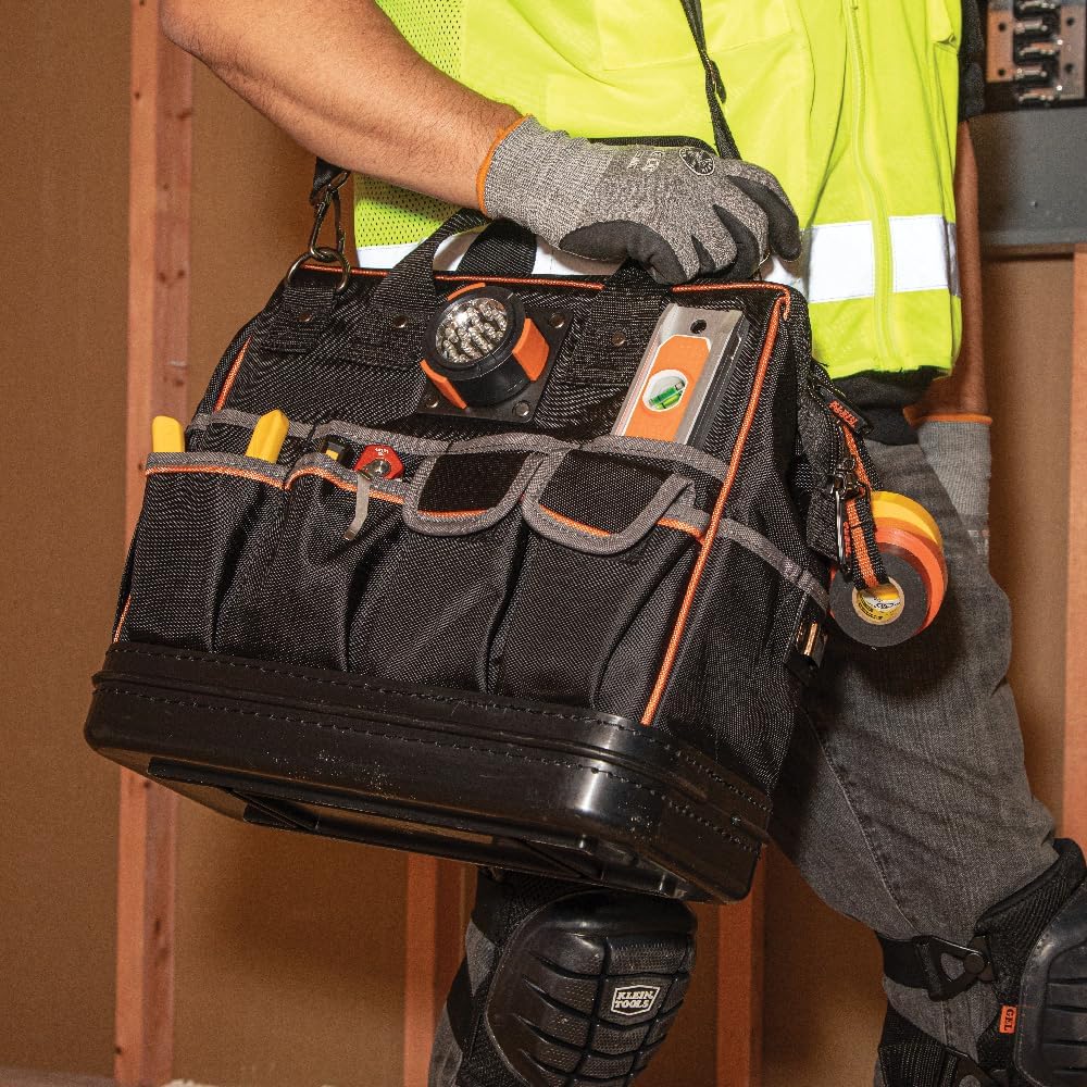 Klein Tools 55431 Tool Bag with Molded Bottom, Padded Shoulder Strap and Lighted Tool Storage with 31 Pockets