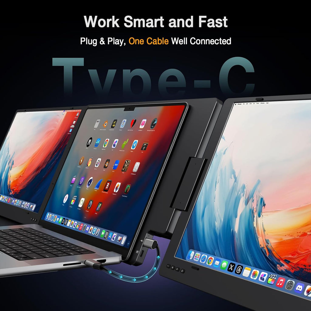 KYY 15.6' Laptop Screen Extender, 1080P FHD IPS Portable Monitor, One Cable USB-C Triple Monitor, Dual Travel Screen for 12'-17'' Laptops, 360° Rotation & Kickstand，X90D (Driver Need)