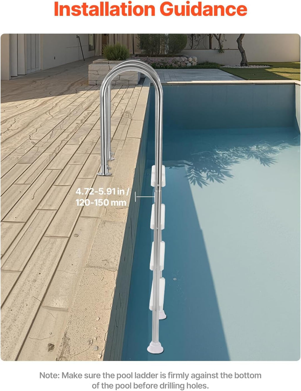 VEVOR Swimming Pool Ladder, 4-Step Double Handrails Stairs with Non-Slip Heavy Duty Steps, Stainless Steel Load Capacity 265 lbs, for 54 in Inground Pools with Mounted Deck Board Indoor & Outdoor