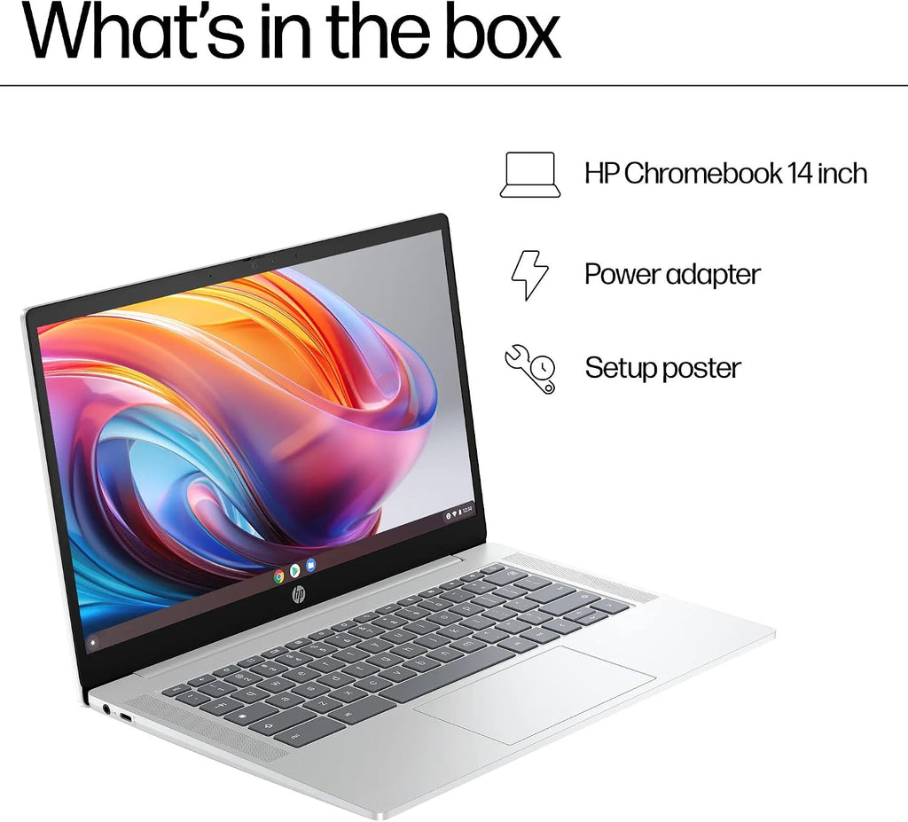 HP Chromebook 14a-nf0002tg 14 Inch Laptop HD 250-nits Intel Processor N100 Intel UHD Graphics 4 Cores 4GB LPDDR5 RAM 64GB eMMC ChromeOS Webcam 720p USB Type-C Fast Charge, Glacier Silver (Renewed)