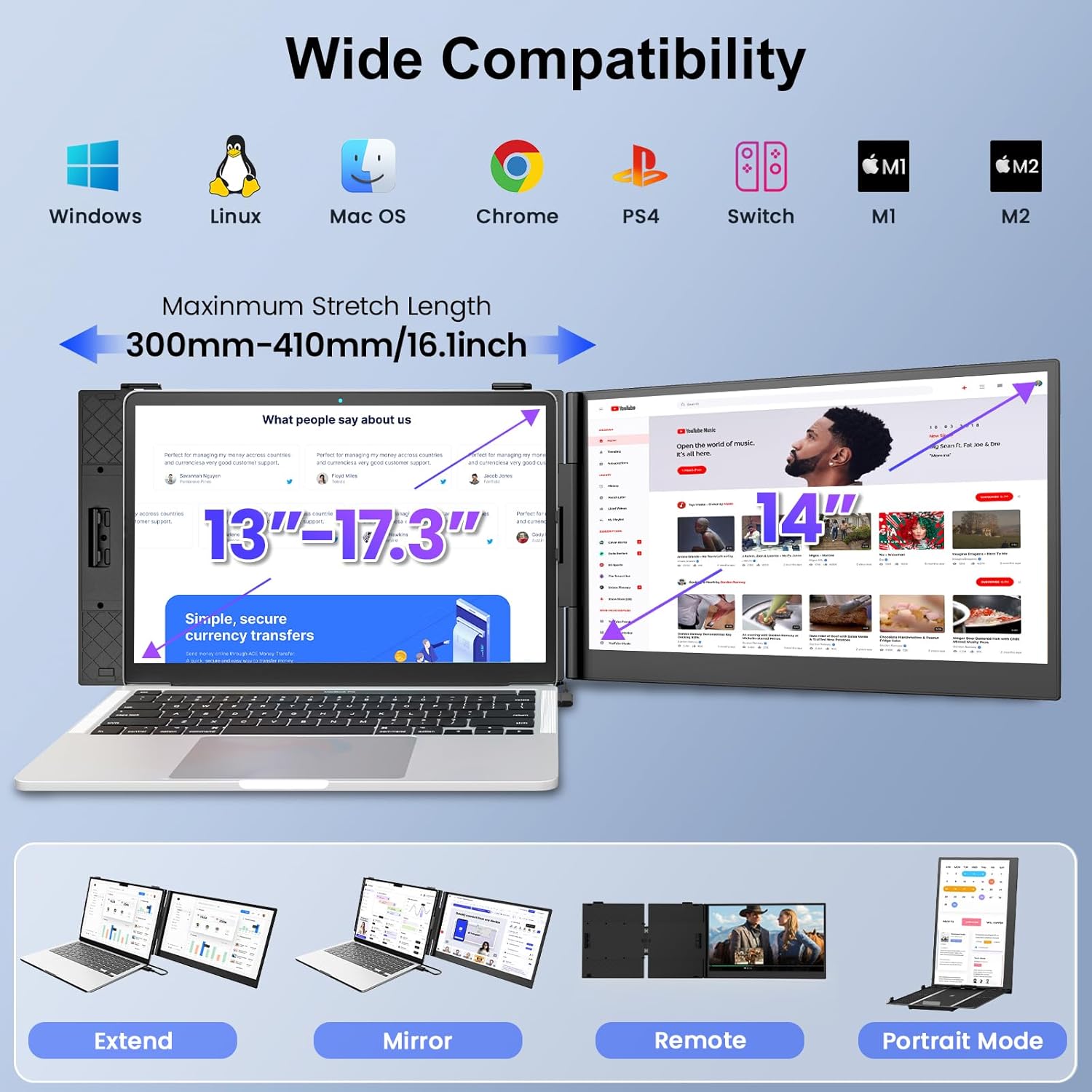 Laptop Screen Extender,14' FHD 1080P IPS Portable Monitor for Laptop,Ultra-Thin 0.17' & 1.3lbs Lightweight,Plug & Play Dual Screen for 13-17.3' Laptops,Compatible with Wins/Mac/Android/Switch/Chrome