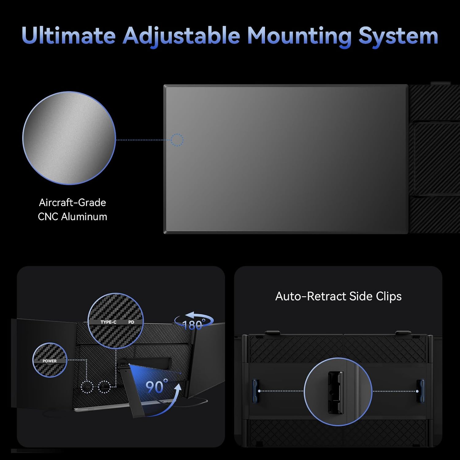 One Cable Connection Triple Laptop Screen Extender - Ultra Thin 14' Monitor IPS FHD 1080P Lightweight Portable Display for 13'-17' Laptops Compatible with Windows Mac Chrome Travel Work Setup