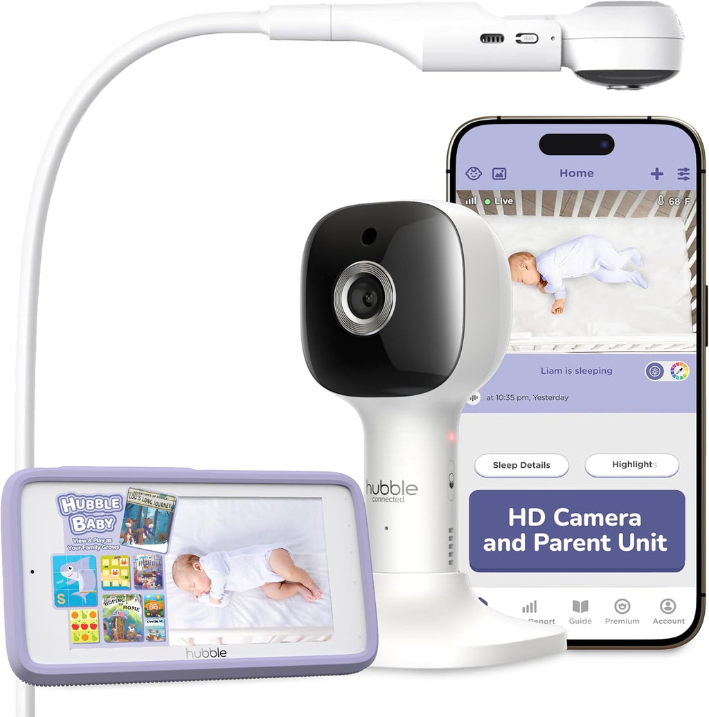 HUBBLE CONNECTED Nursery Pal Skyview Baby Monitor — 5in HD Baby Monitor with Camera and Audio, Remote Access via Smart Device, 7-Color Night Light, Sleep Trainer & Soother — Complete Nursery System
