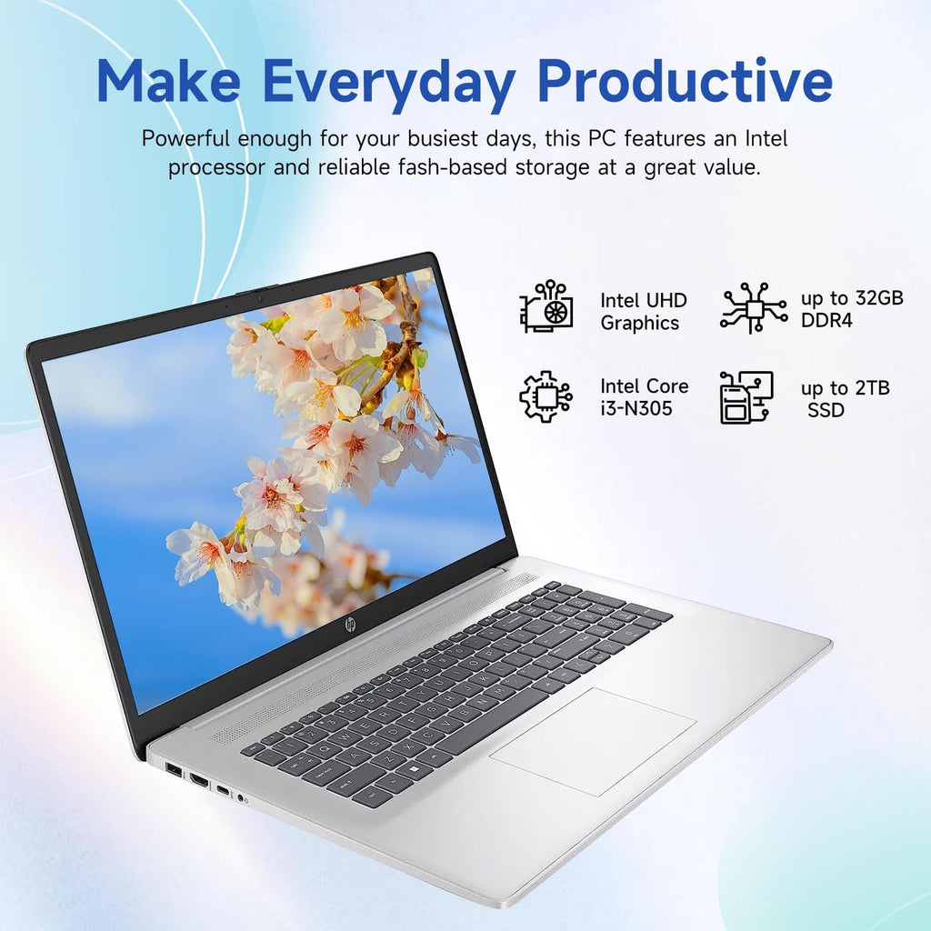 HP 17.3' Touchscreen Laptop for Home, Students, Lifetime Office 365 for The Web, Intel i3 CPU, 32GB RAM, 1TB PCIe + 128GB eMMC SSD, w/Copilot, Webcam Privacy Shutter, Wi-Fi 6, Win11 Home, No Mouse