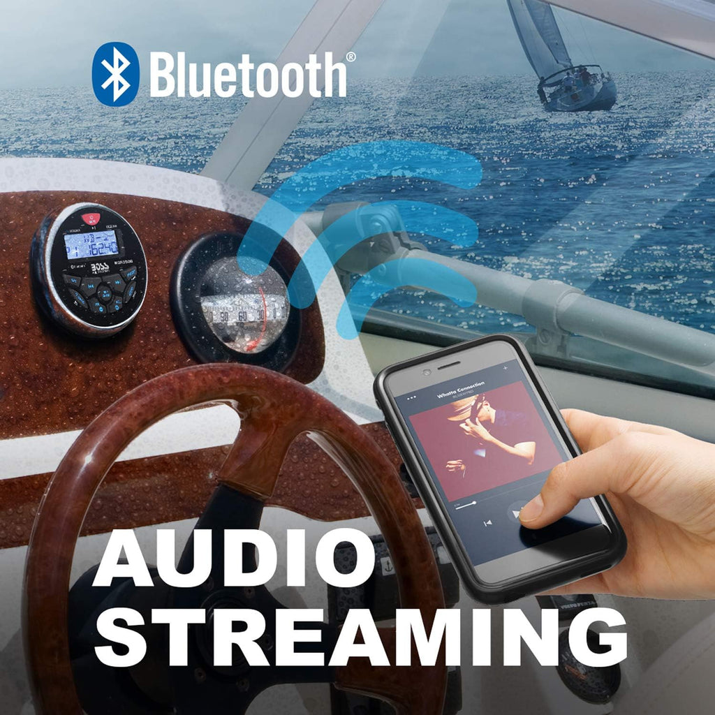 BOSS Audio Systems MGR350B Marine Boat Stereo Gauge Receiver – Bluetooth Head Unit, No CD DVD Player, Built-in 4 Channel Amplifier, Weatherproof, USB, USB Charging