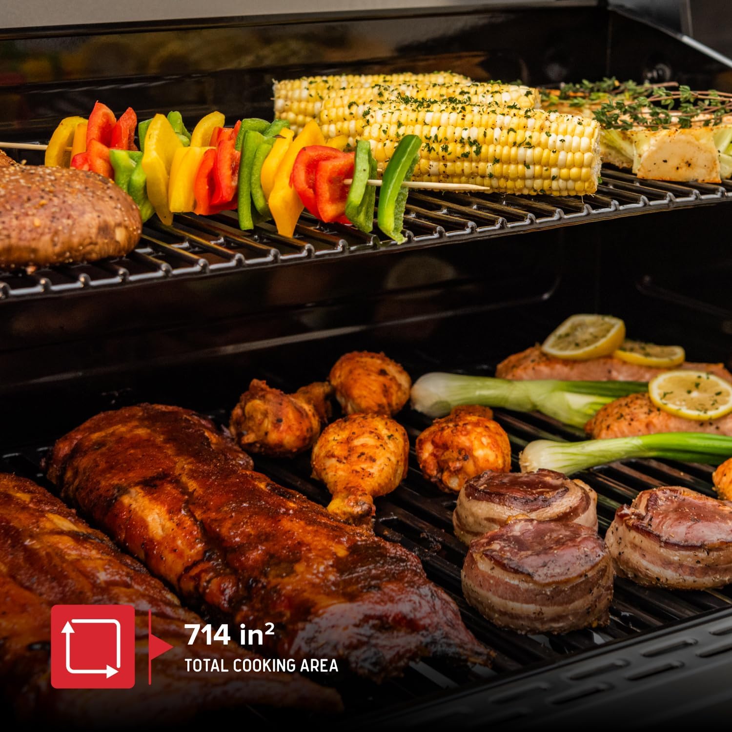 Neevo 44,000 BTU Liquid Propane Gas Grill with Built-in Air Fryer – 714.3 sq. in. Cooking Area, Smart Outdoor BBQ with Cast Iron Grates, App Connectivity & Electronic Controls, Model 720-1055