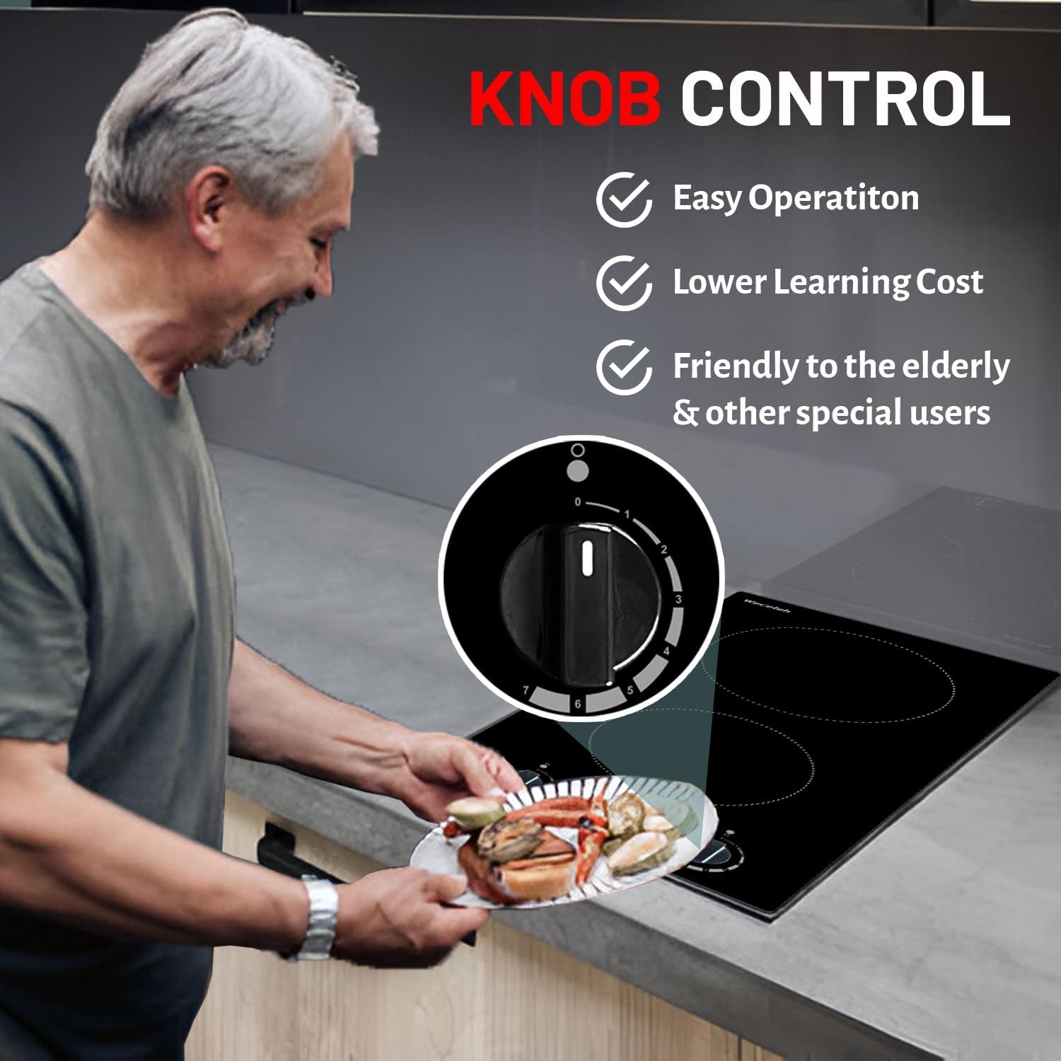 2 burner Electric Cooktop, 12 Inch Built-in Electric Stove Top 3000W, Radiant Ceramic cooktop 220-240V Hard Wire(No Plug), Child Safety Lock, Timer, Knob Control