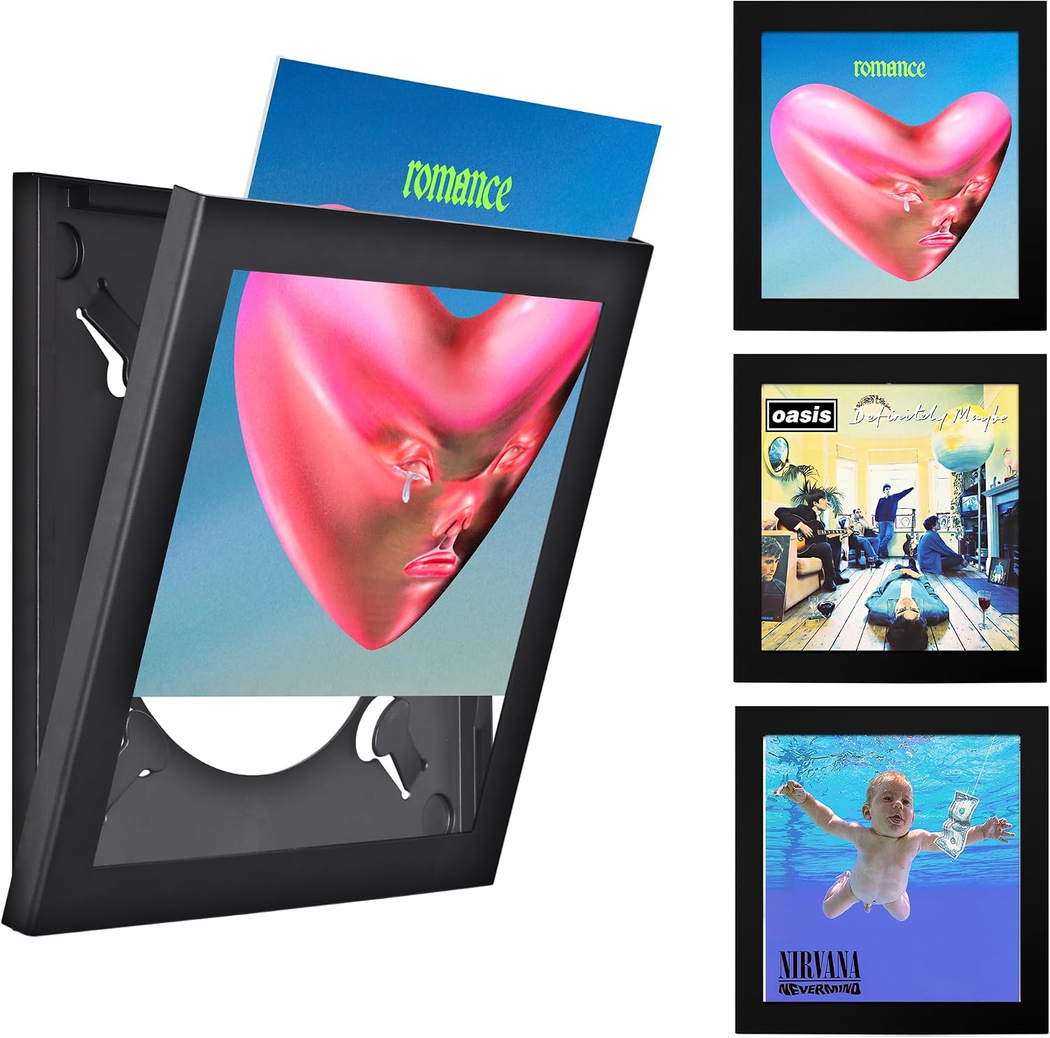 Art Vinyl Play & Display 12″ Vinyl Record Frame, Pack of 3 – UV-Resistant Wall-Mount LP Frames, Front-Loading Record Holders & Album Display, Black