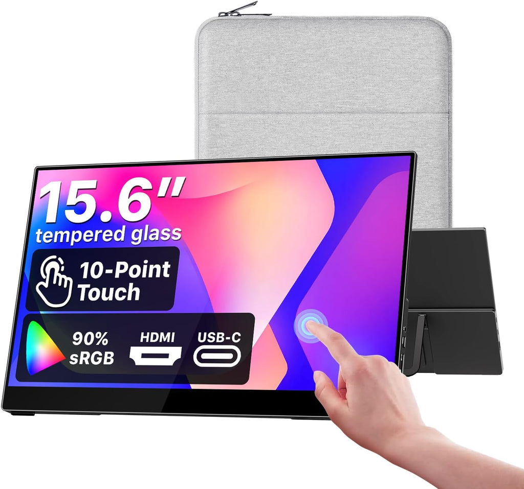 cocopar Portable Monitor Touchscreen 15.6 Inch 1080P FHD 90% sRGB Travel Monitor with Speaker HDMI USB-C Second Screen for Laptop MacBook Surface PC Xbox PS4/5, VESA Mountable, with Touchscreen