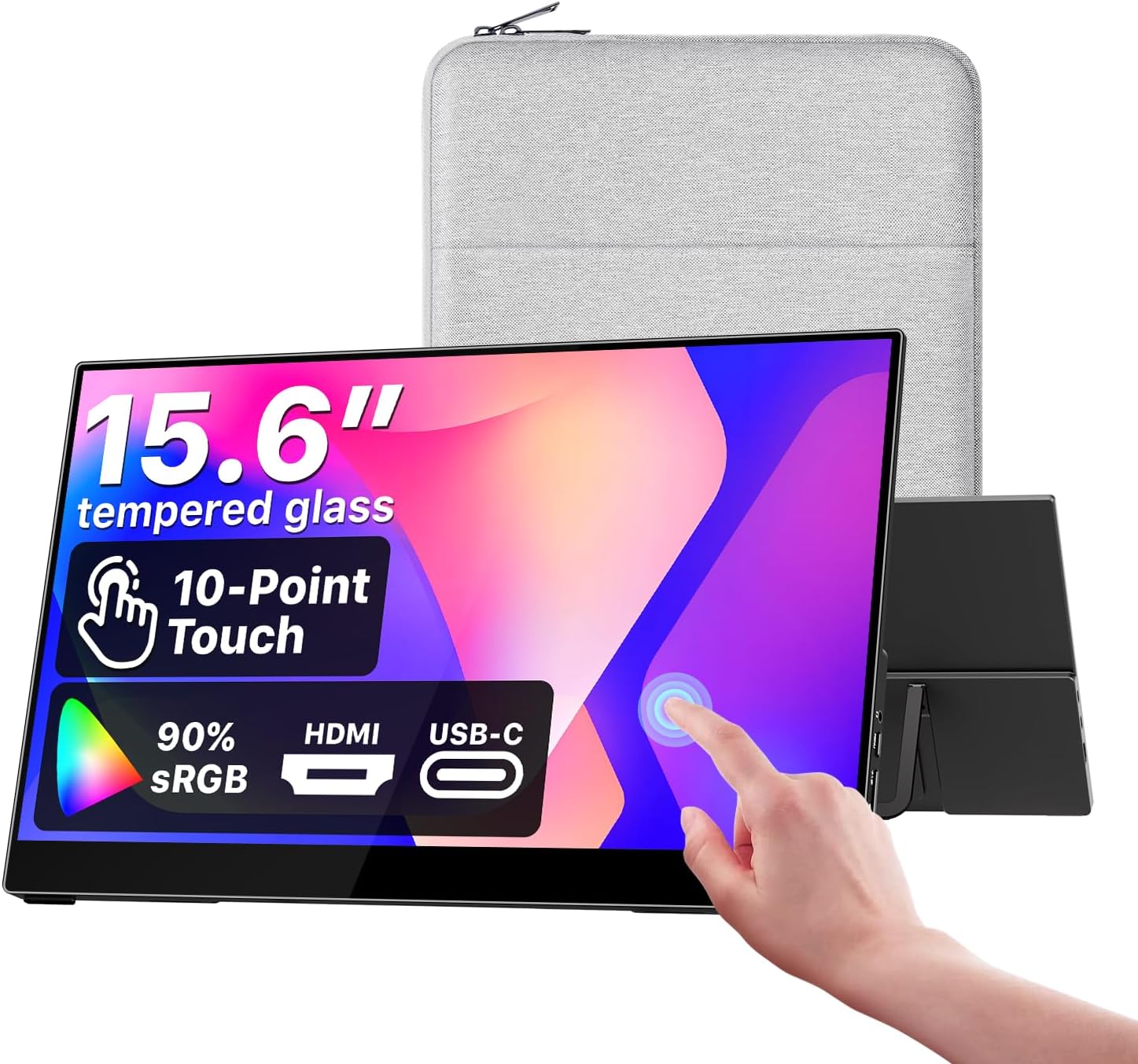 cocopar Portable Monitor Touchscreen 15.6 Inch 1080P FHD 90% sRGB Travel Monitor with Speaker HDMI USB-C Second Screen for Laptop MacBook Surface PC Xbox PS4/5, VESA Mountable, with Touchscreen