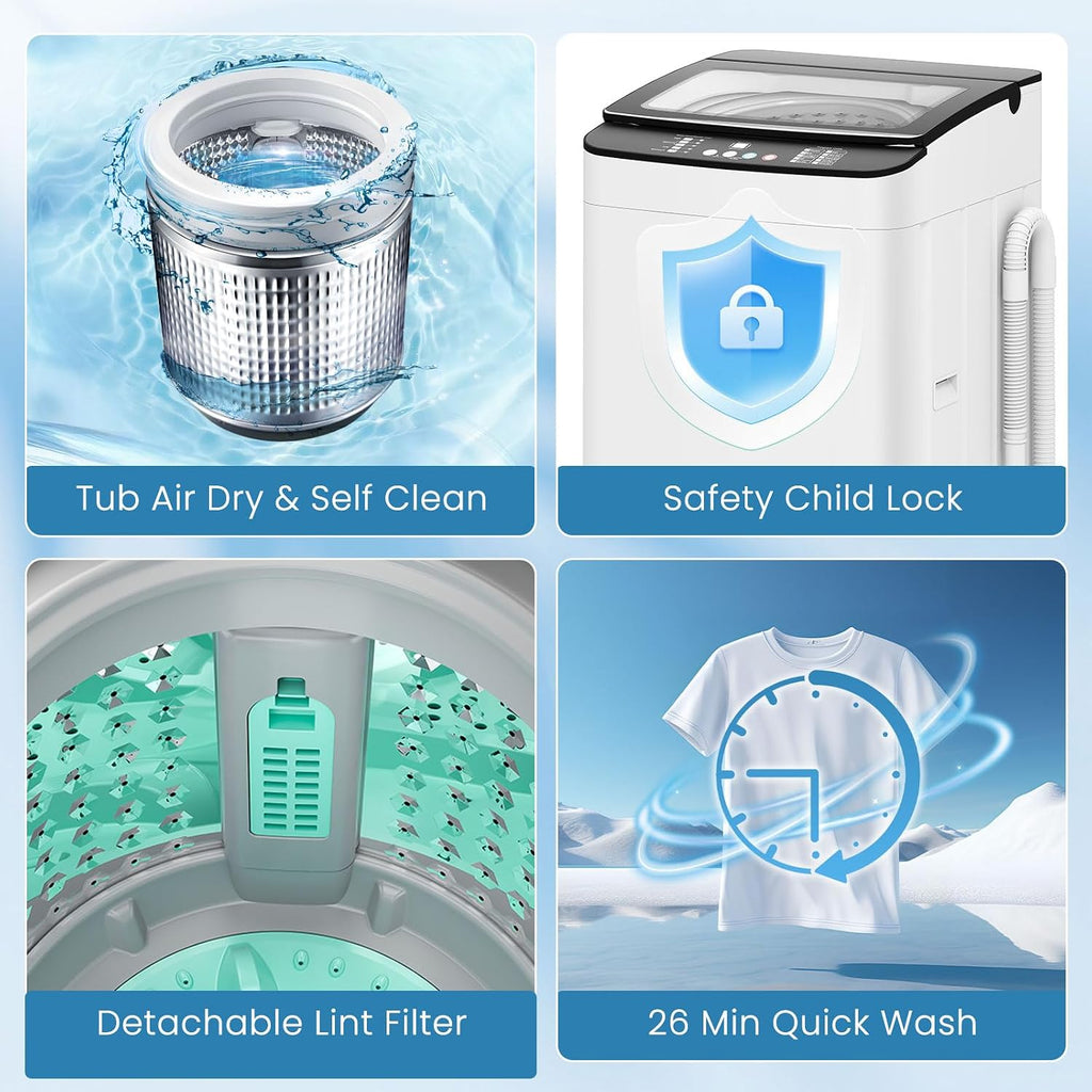 Auertech Portable Washing Machine, 2.4 cu.ft Capacity Fully Automatic Washer with Drain Pump, 10 Programs, 5 Water Levels, Portable Washer Dryer Combo for Apartment, RV, Dorm