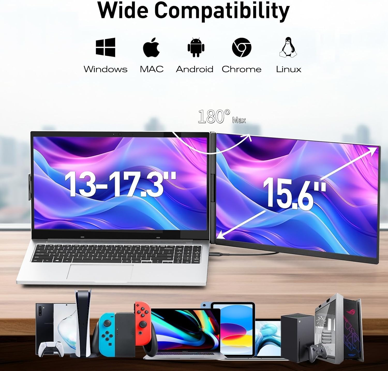 KEFEYA Laptop Screen Extender, 15.6' FHD 1080P IPS Portable Monitor for Laptop, Plug and Play Dual Monitor Extender for 13'-17.3' Laptops, Compatible with MAC, Windows, Android, Linux, Chrome