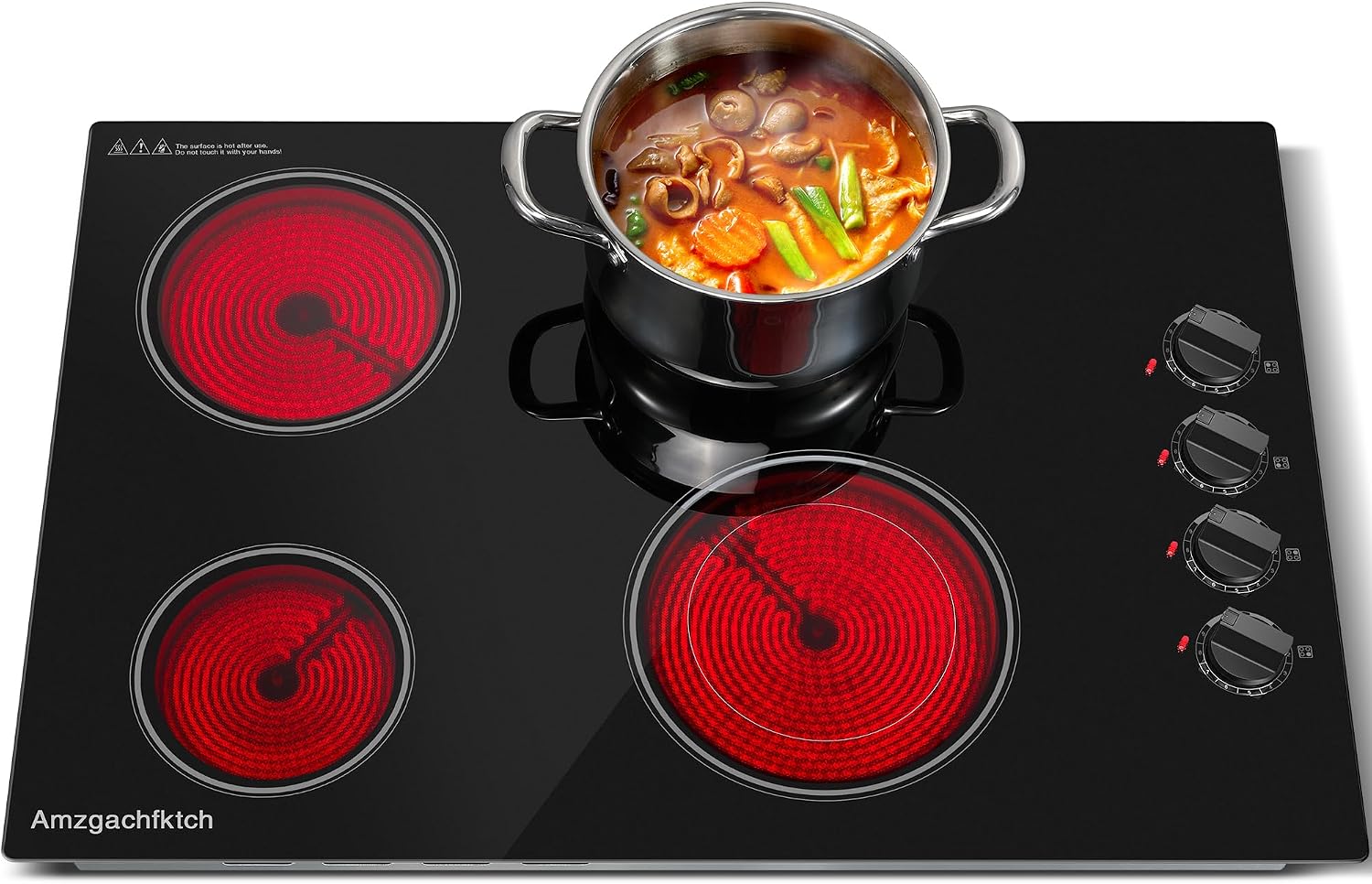 Electric Cooktop 30 Inch - 4 Burners Built-in Ceramic Cooktop, 30' Radiant Electric Stove Top with Knob Control, Hot Surface Indicator, 6700W, 220-240V Hard Wire(No Plug)