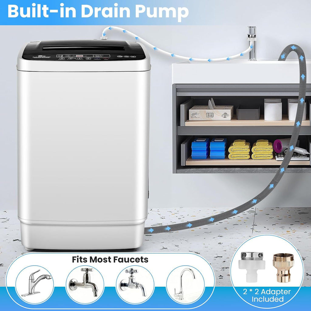 Nictemaw Portable Washing Machine, 20 lbs Capacity Full Automatic Portable Washer, 2.8Cu.ft Compact Washer Dryer Combo with 4 Wash Programs 4 Water Levels 3 Water Temp & Drain Pump for Home, RV, Dorm