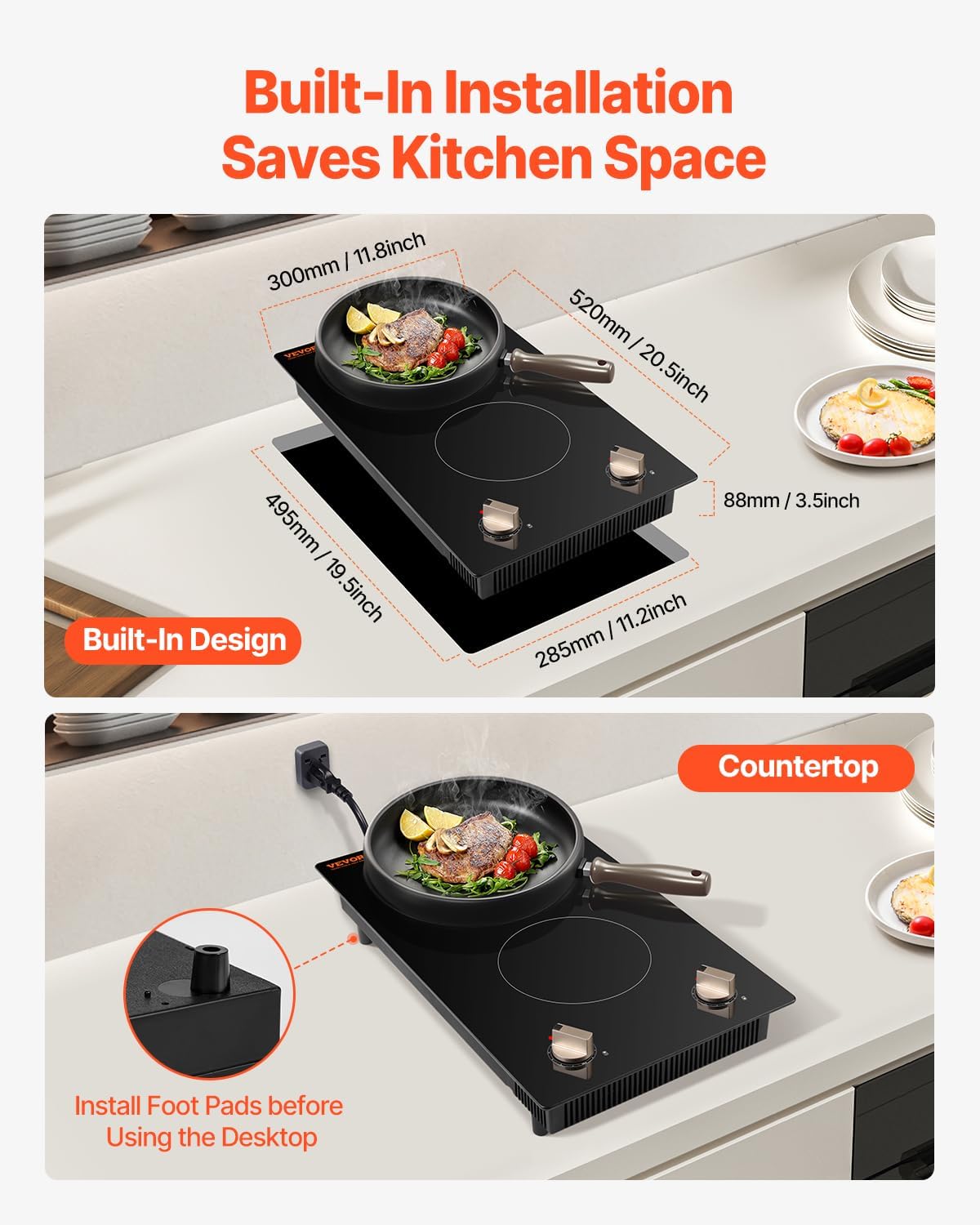 Happybuy 12 temperature settings Induction Cooktop - The Ideal Kitchen Essential! This 1800W electric countertop burner features 2 burners with knob control, providing a classic