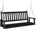 MUPATER Outdoor Patio Hanging Swing, 5FT Wooden Porch Swing with Chains, 3-Person Heavy Duty Swing Bench for Garden and Backyard, Black
