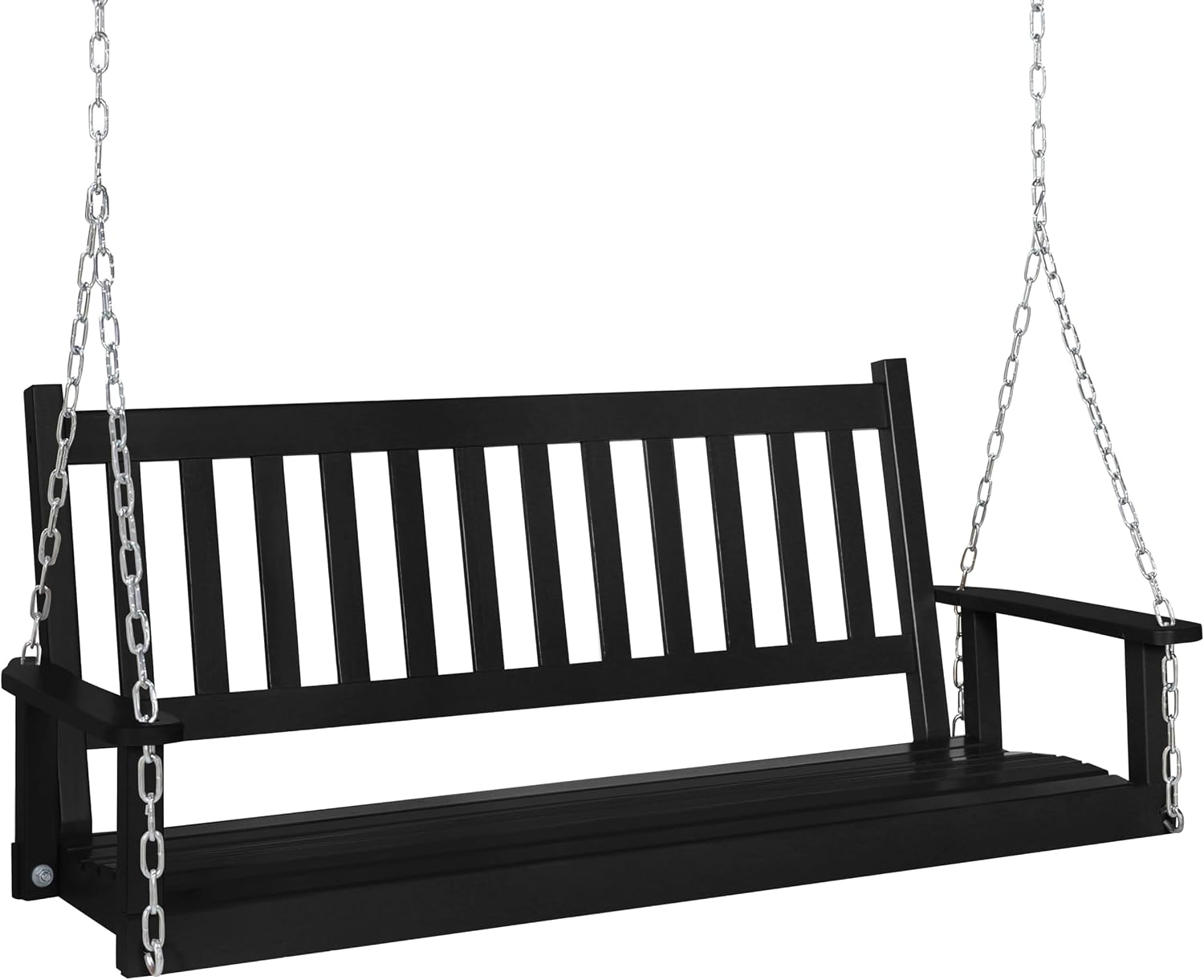 MUPATER Outdoor Patio Hanging Swing, 5FT Wooden Porch Swing with Chains, 3-Person Heavy Duty Swing Bench for Garden and Backyard, Black