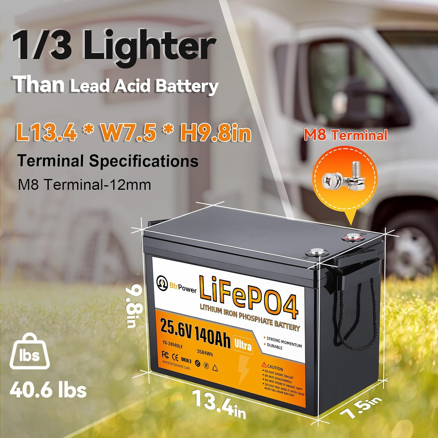 24V 140Ah Lithium Battery,3584Wh Deep Cycle LiFePO4 Battery with 100A BMS,5000+ Cycles,Perfect for Home Storage and Off-Grid,Camping,Solar,Bankup Power etc