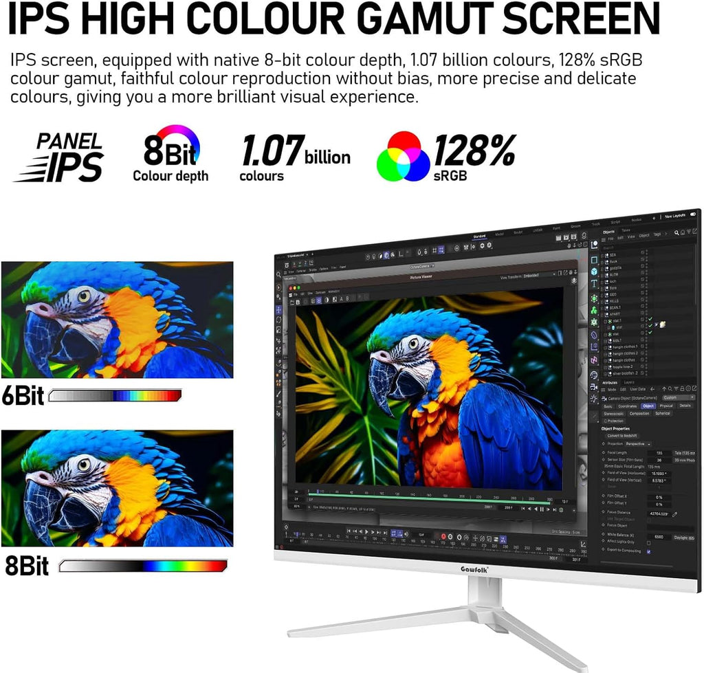Gawfolk 28 inch UHD 4K Computer Monitor, IPS Ultra HD (3840×2560p) Screen, 3:2, 1.07 Billion Colours, 128% sRGB, Built-in Speakers, 178° Wide Viewing Angle DisplayPort, HDMI, White