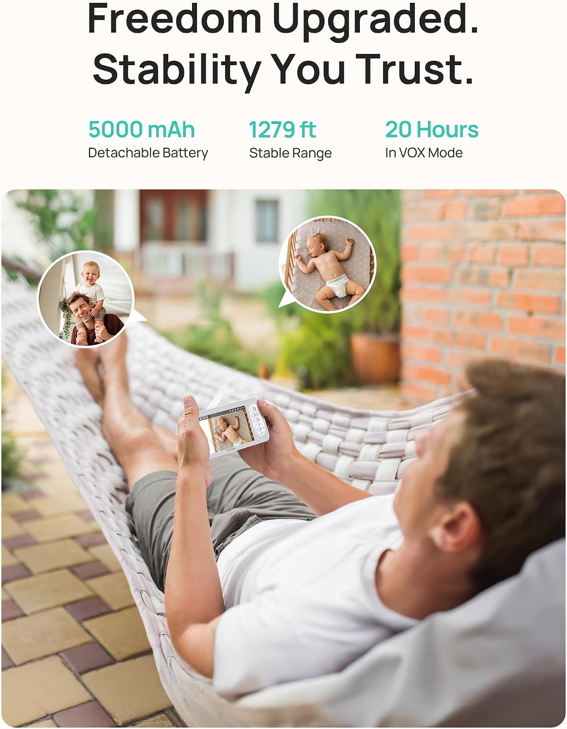 Dr.Care LumiView Plus Smart WiFi Baby Monitor with Clip Mount - 5.5' 1080P Split Screen & 2K Camera, Privacy Mode, Cry & Motion Alerts, 5000mAh Removable Battery, RGB Night Light, HD Night Vision
