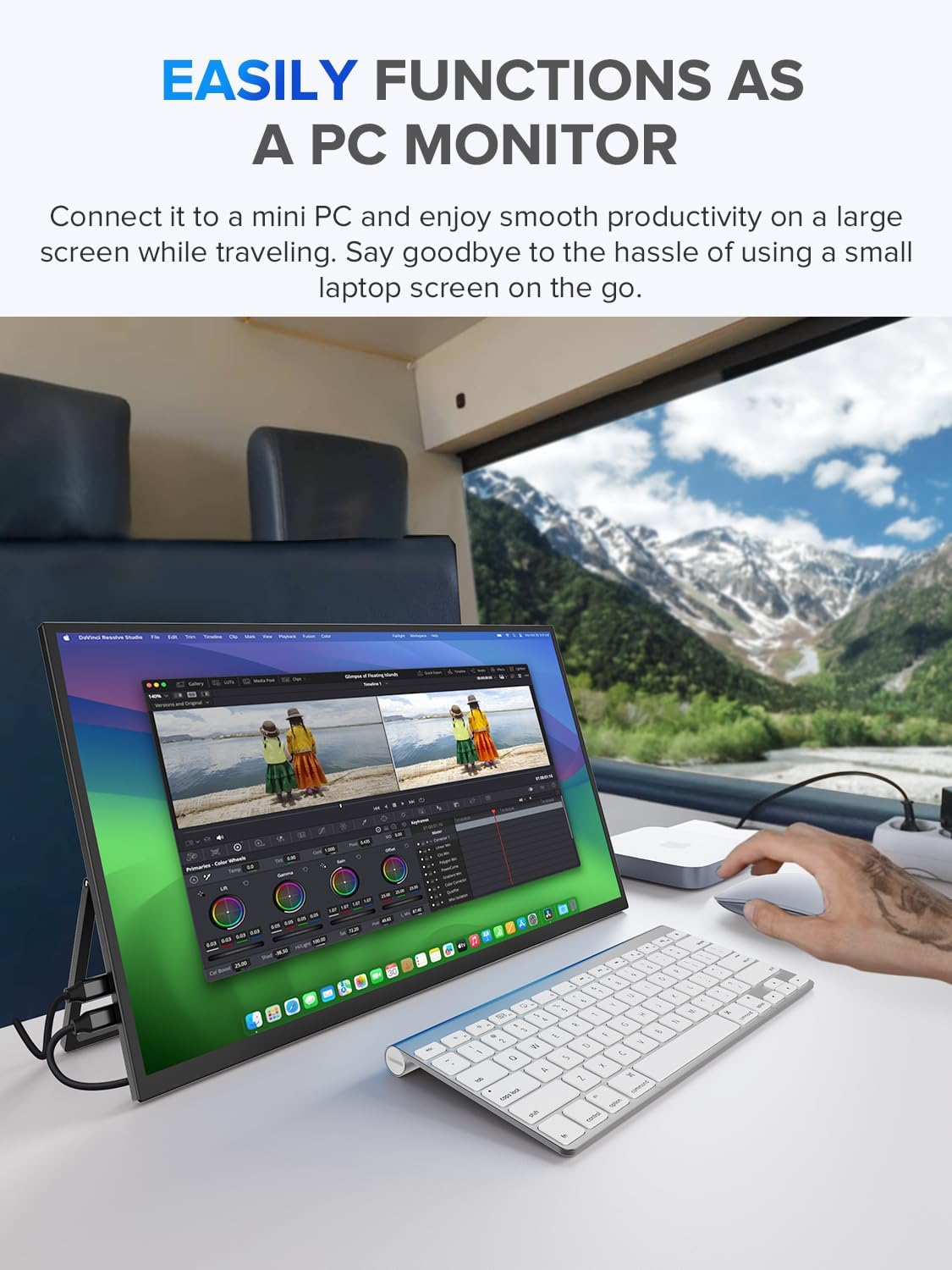 UPERFECT Portable Monitor, 22' 2K QLED 100% DCI-P3 2560×1440 QHD FreeSync HDR Laptop Monitor, w/VESA, Stand, USB-C Mini HDMI Travel Second Monitor for Computer, Phone, Mini PC, Gaming Consoles
