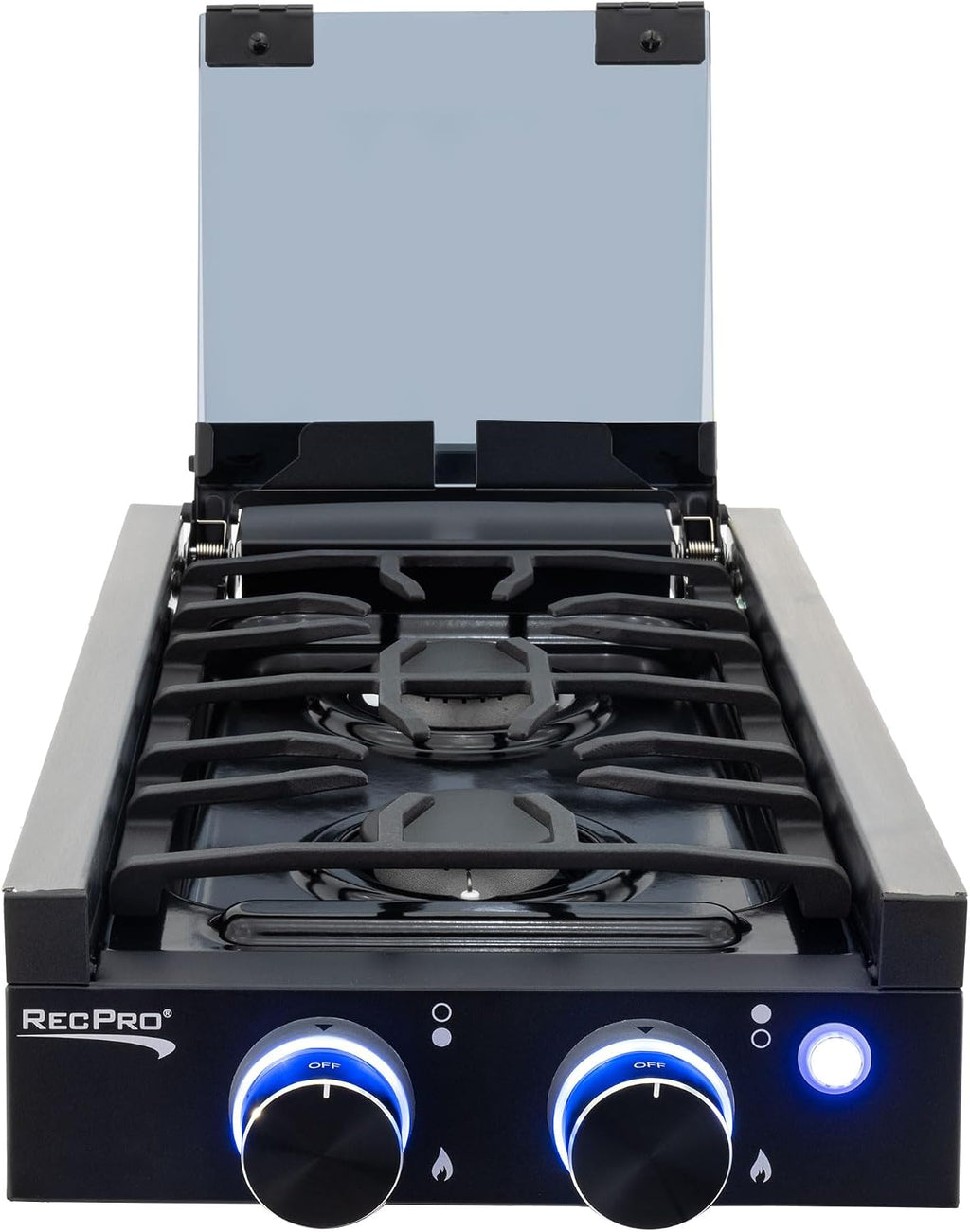RecPro RV Built In Gas Cooktop | 2 Burner or 3 Burner | RV Cooktop Stove | 6,500 and 8,000 BTU Burners | Cover Included (2 Burner Black)
