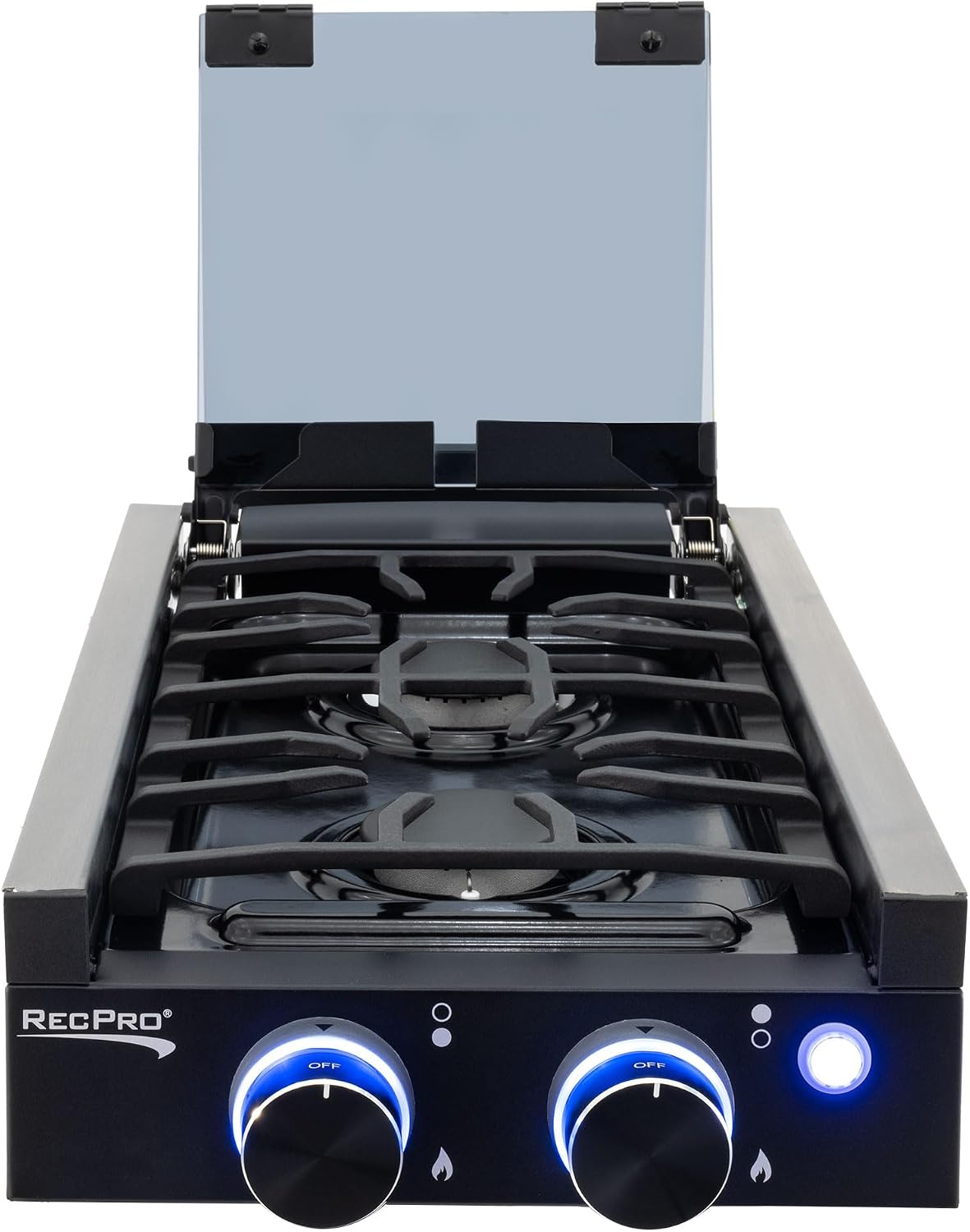 RecPro RV Built In Gas Cooktop | 2 Burner or 3 Burner | RV Cooktop Stove | 6,500 and 8,000 BTU Burners | Cover Included (2 Burner Black)