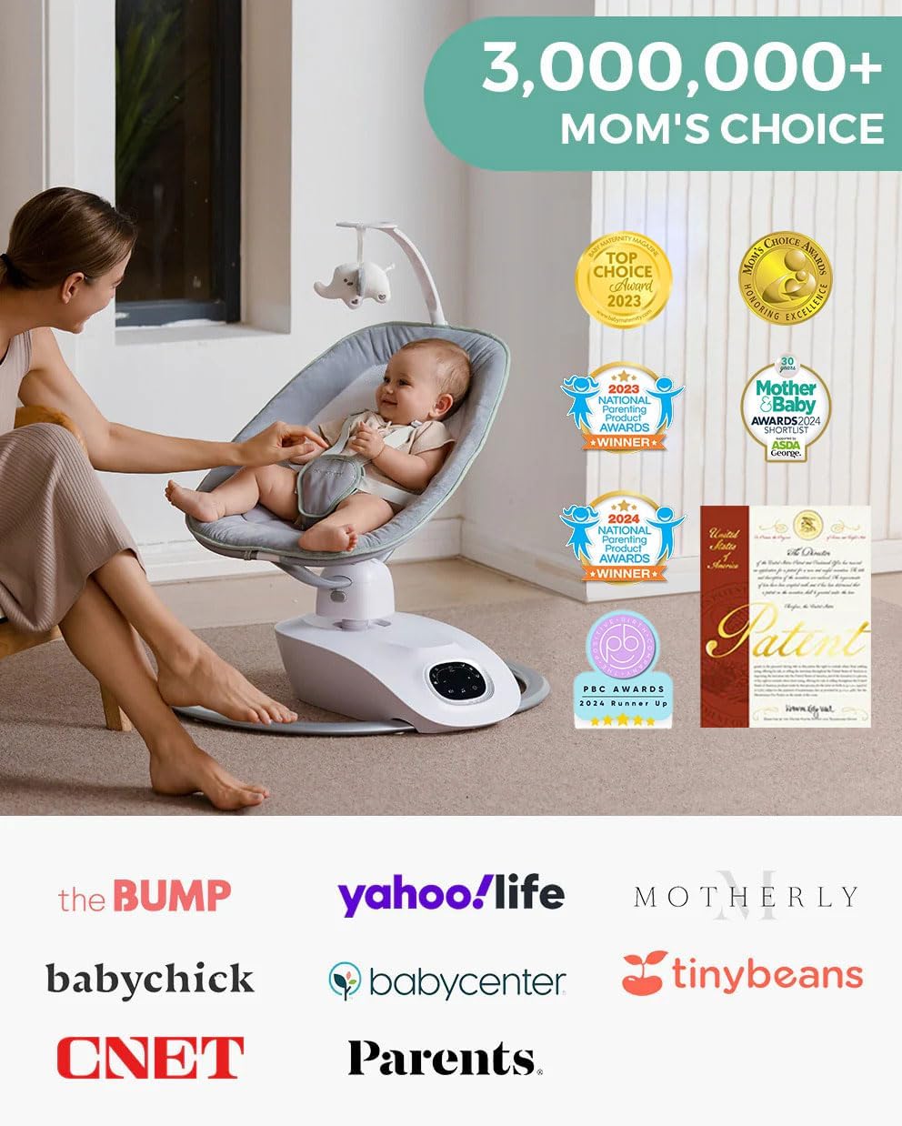 Momcozy CocoSway Electric Baby Swing for Infant, 180° Rotating Seat, 6 Parent-Like Sway Motions & 4 Speeds, Remote Control, Machine-Washable Cover, Grey