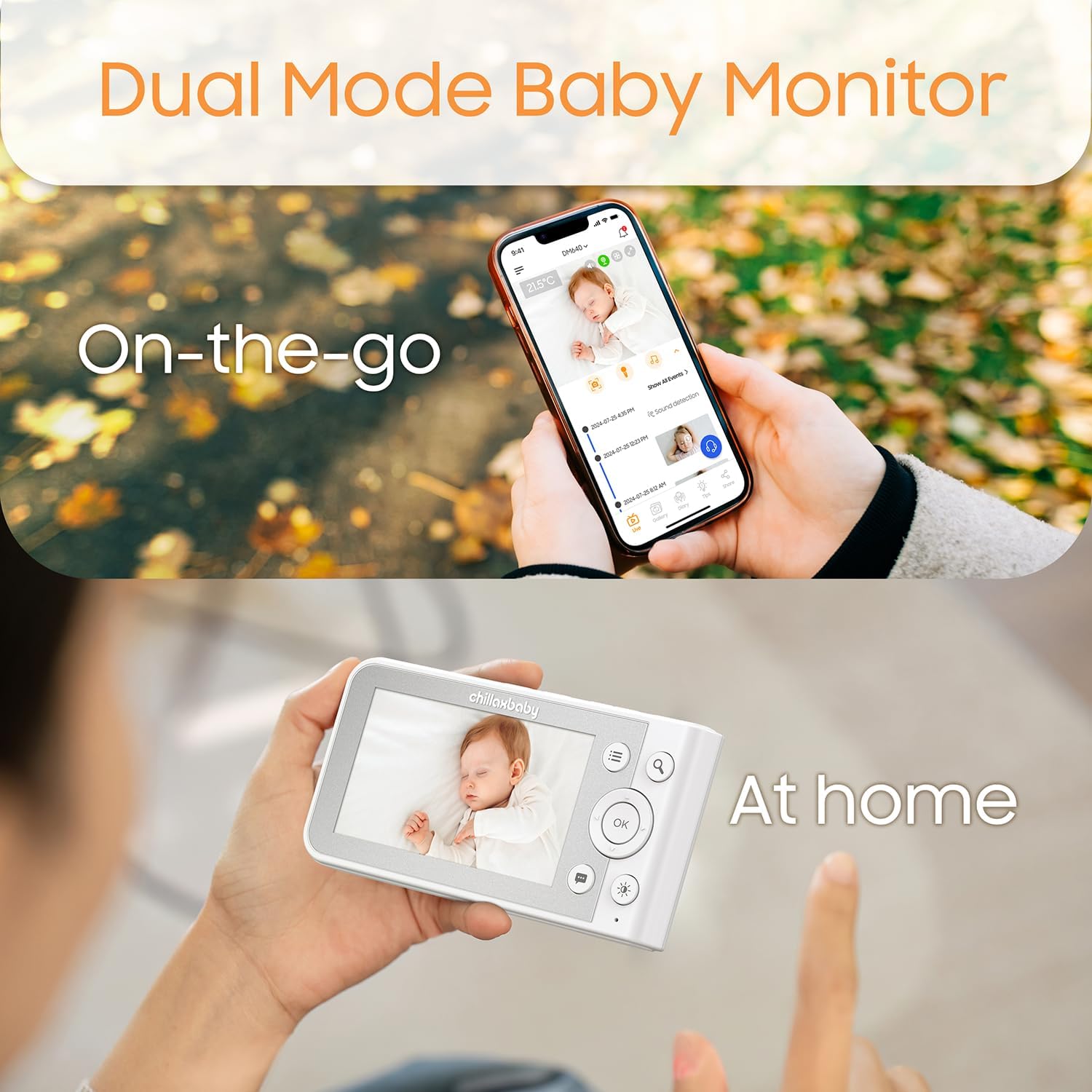 Chillax Daily Video Baby Monitor - WiFi Smart Baby Monitor with Two Cameras & Parent Unit,App Support,HD Camera, Privacy Protection WiFi ON/Off Switch, 2-Way Audio,Night Vision,Cry Detection