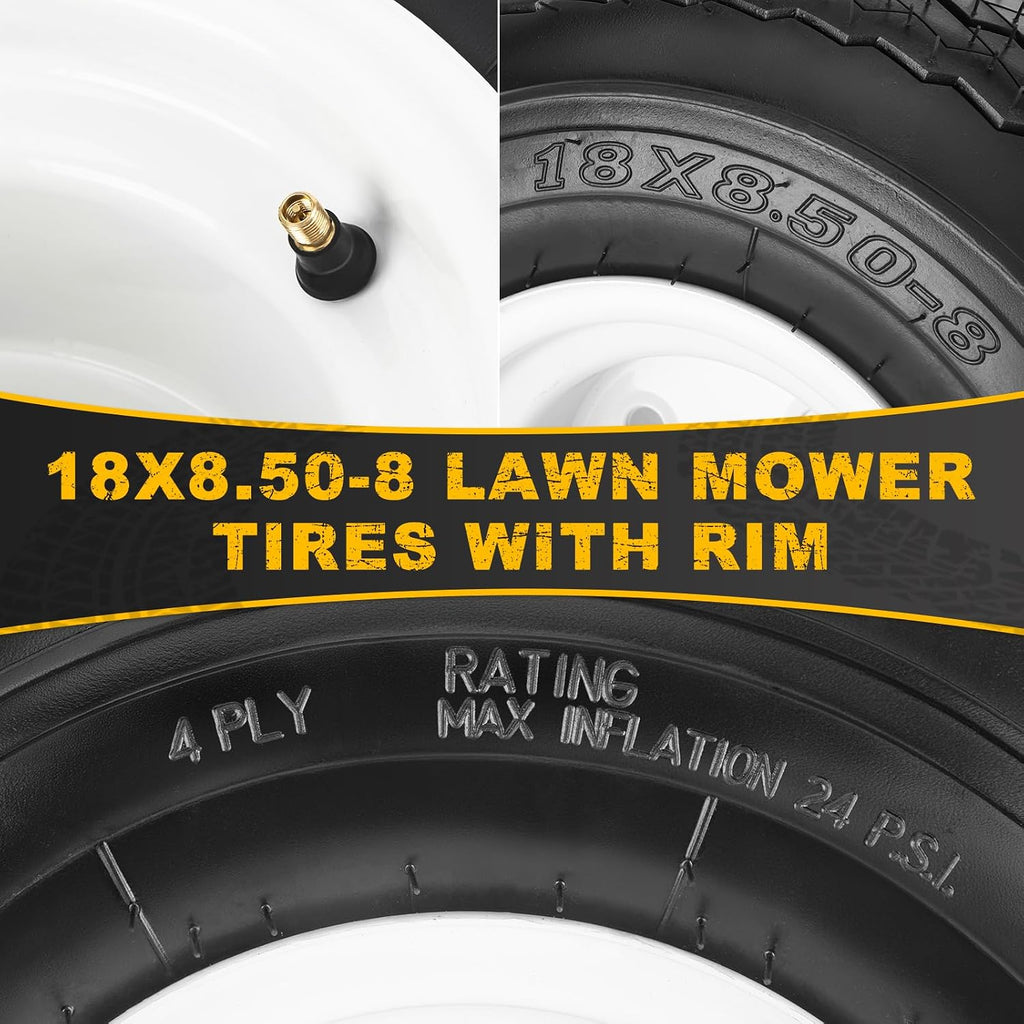 2PCS 18x8.50-8 Lawn Mower Tires with Rim, 18x8.5-8 Tire and Wheel for Riding Lawn Mowers Garden Tractor Turf Tires Golf Carts, 815lbs Capacity, 4 Ply Tubeless