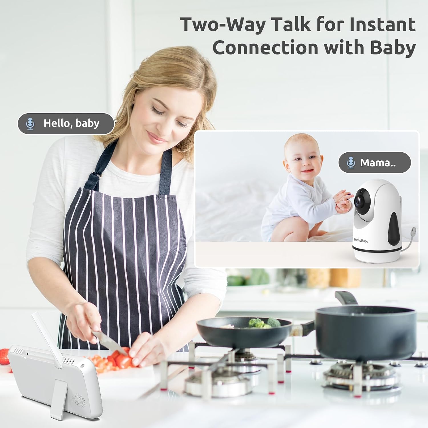 HelloBaby Video Baby Monitor with Upgraded 6' IPS Large Screen, Split Screen with 2 Cameras, Night Vision and Temprature Monitoring, Remote Pan-Tilt-Zoom Camera, No-WiFi